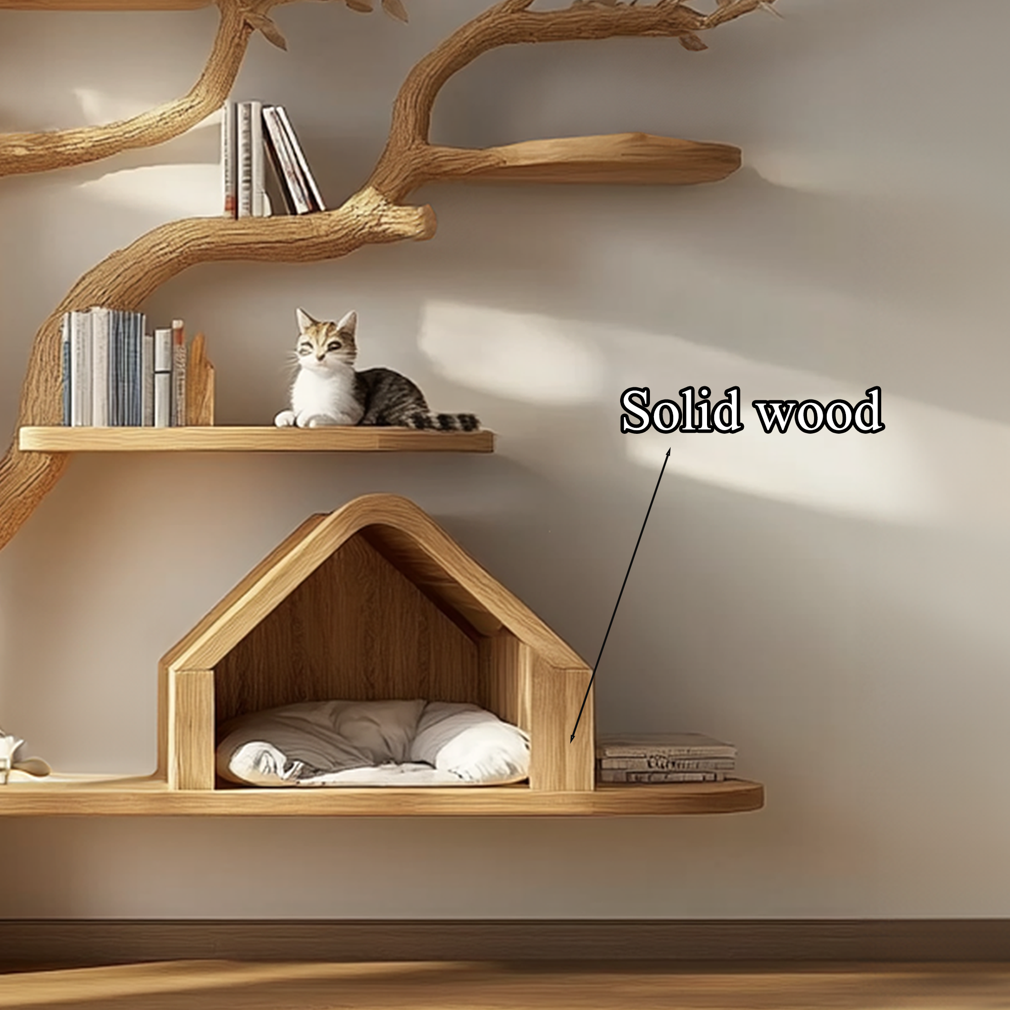 Pet House Cat Tree Natural Wood Cat Furniture Gift Cat Love SINLTT011