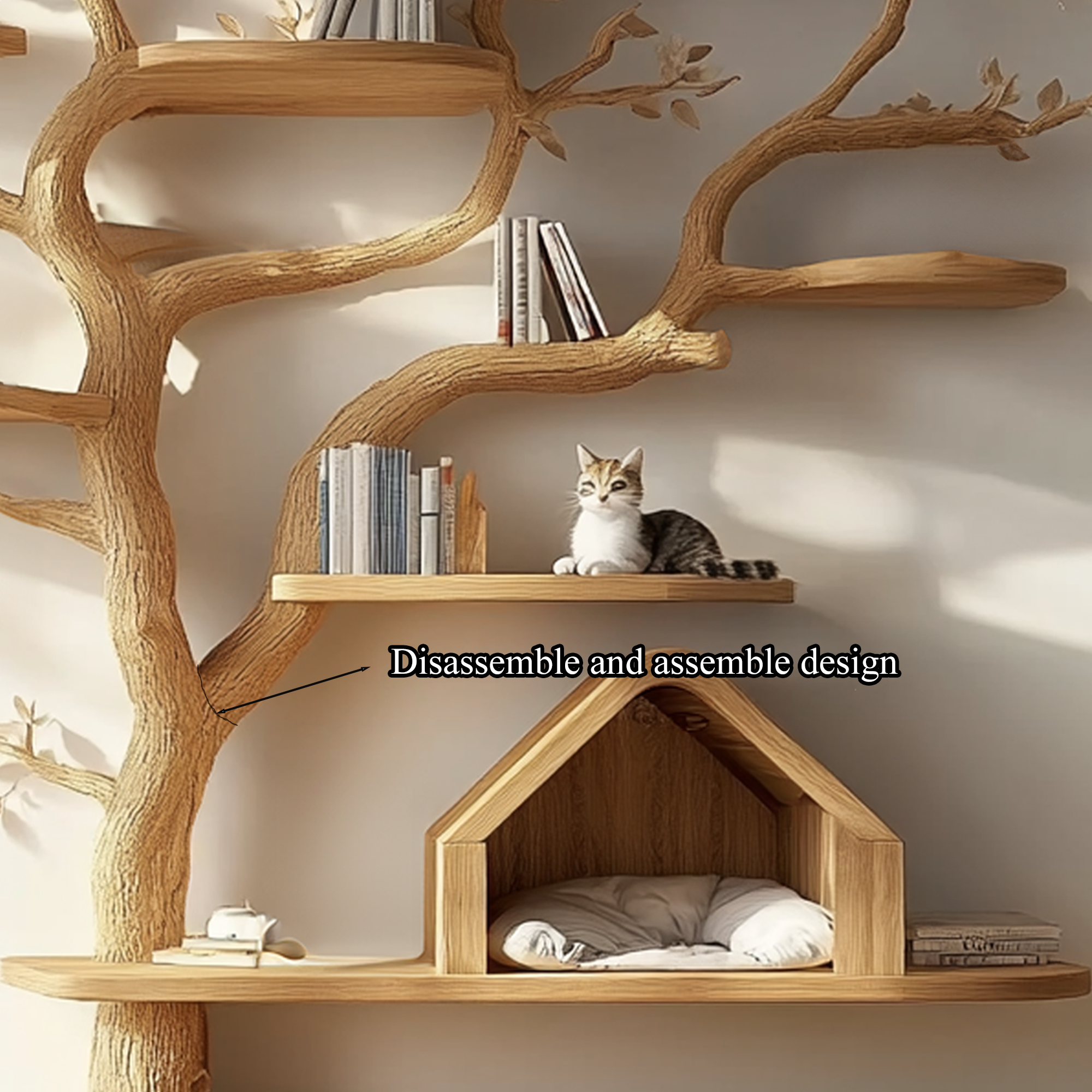Pet House Cat Tree Natural Wood Cat Furniture Gift Cat Love SINLTT011
