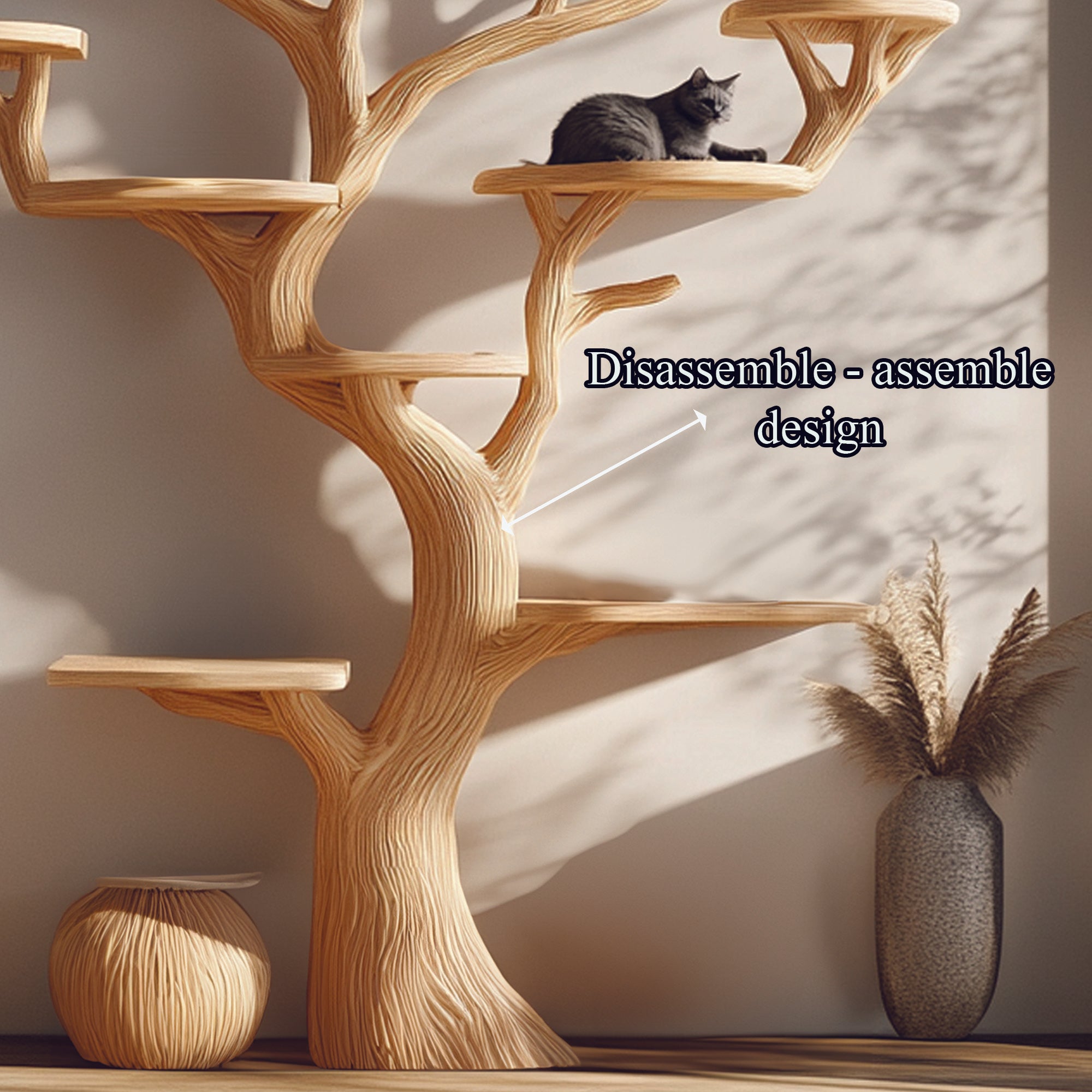 Rustic Solid Wood Cat Tree Handmade Wall Art Naturally Gift Cat SINLTT016