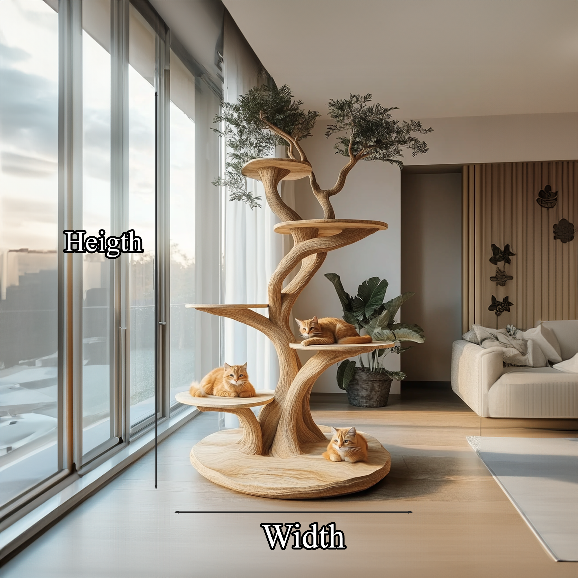 Custom Handmade Wooden Cat Tree Modern Large Climbing Tree Unique SINLTT014