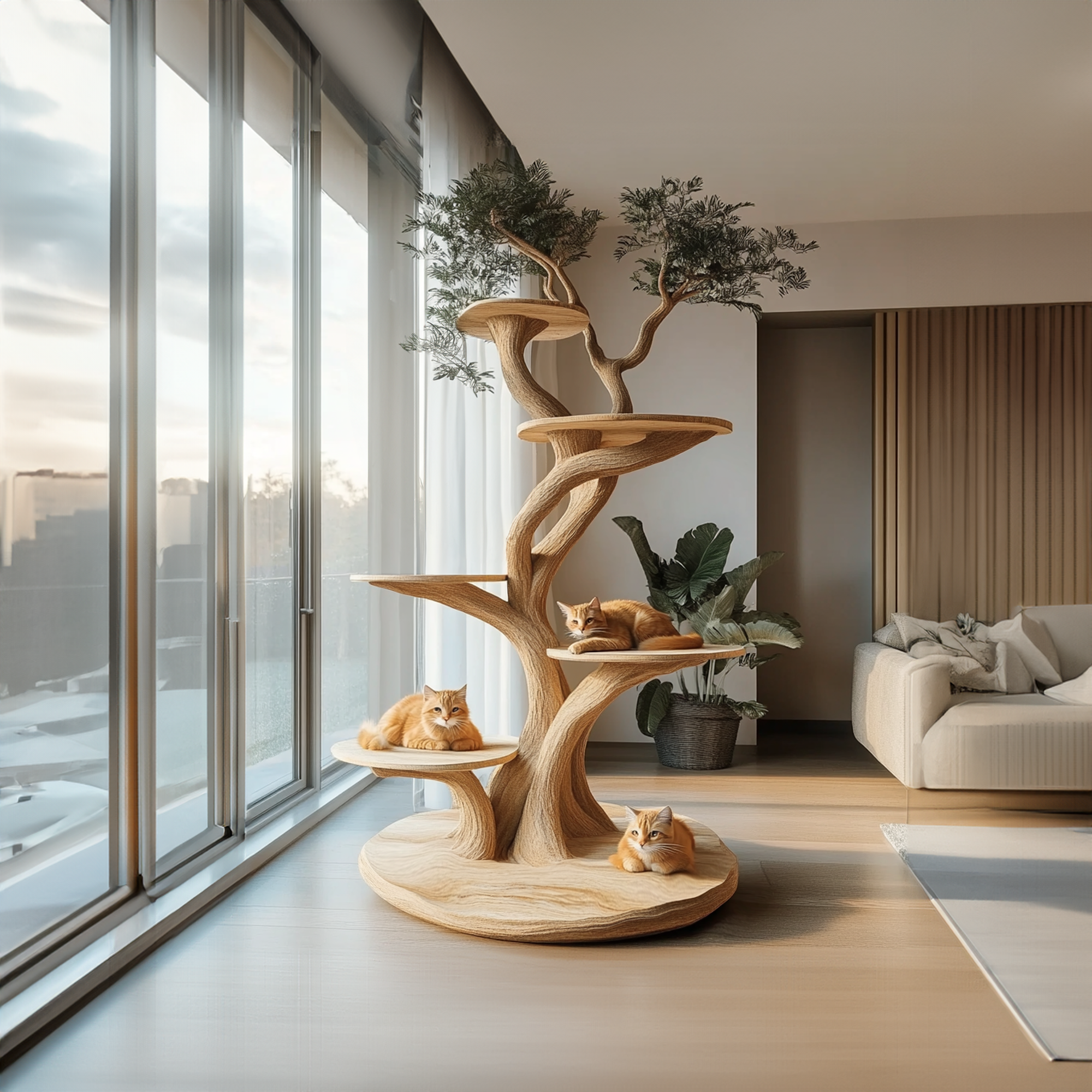 Custom Handmade Wooden Cat Tree Modern Large Climbing Tree Unique SINLTT014