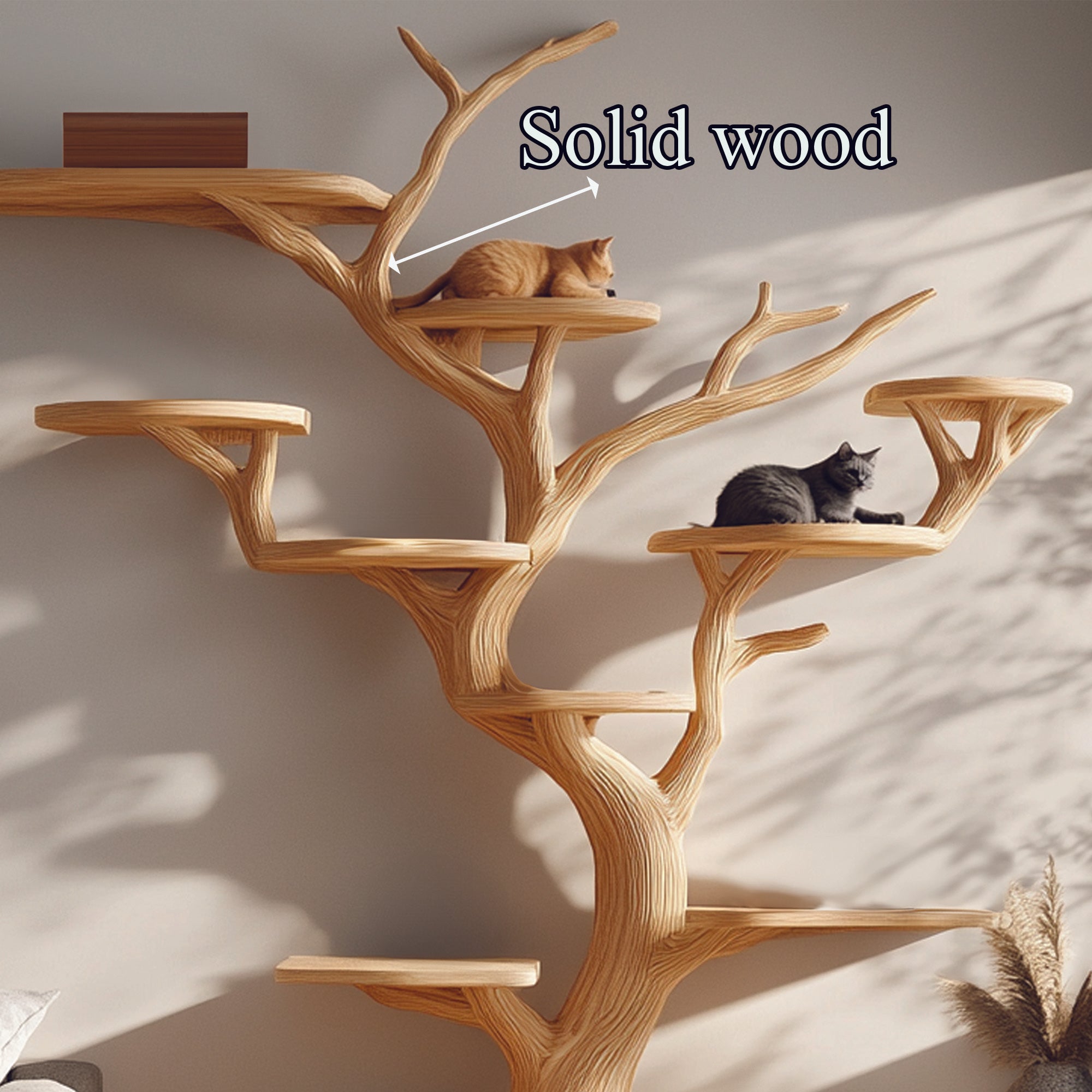 Rustic Solid Wood Cat Tree Handmade Wall Art Naturally Gift Cat SINLTT016