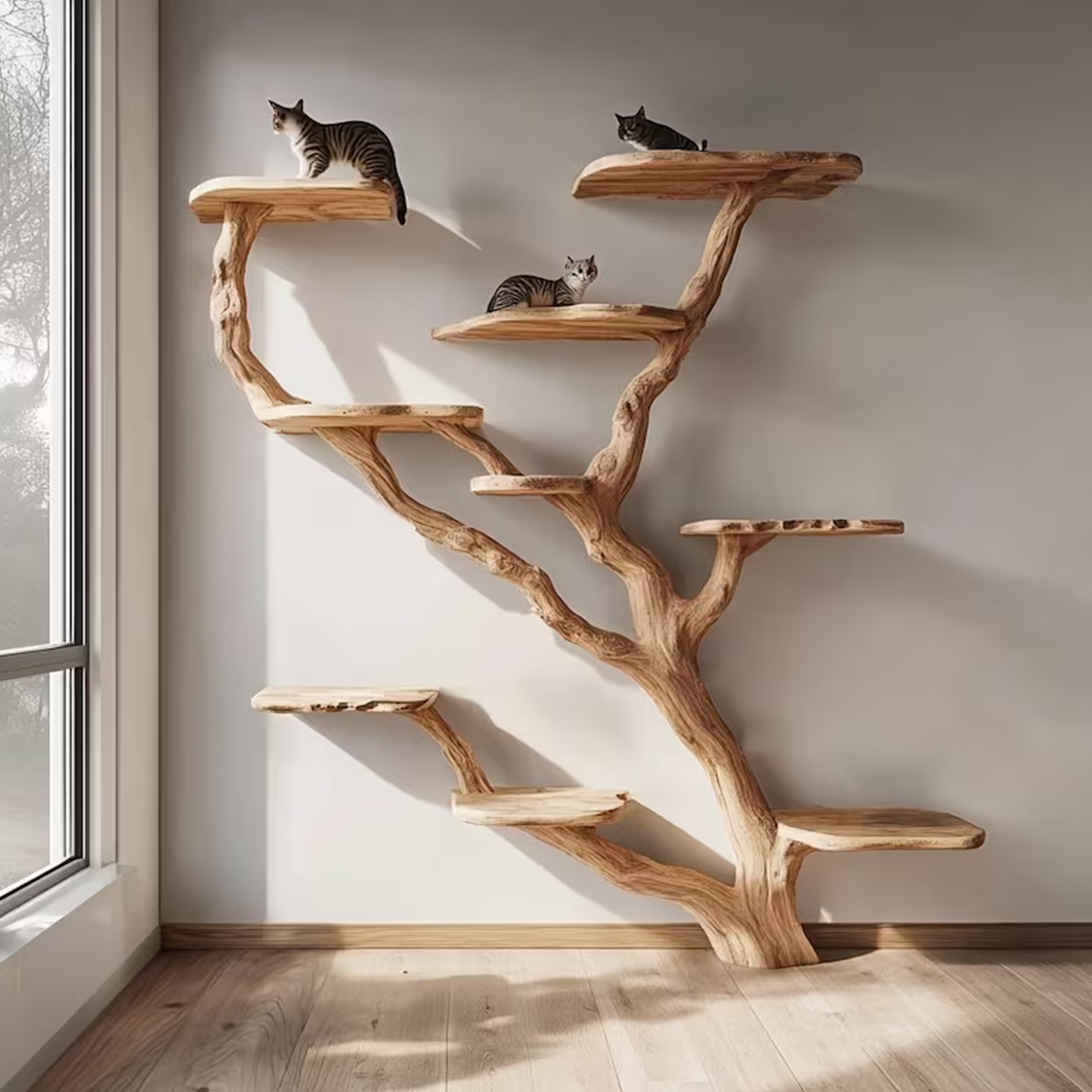 Natural Solid Wood Cat Tree Stylish Cat Furniture SINLTT007