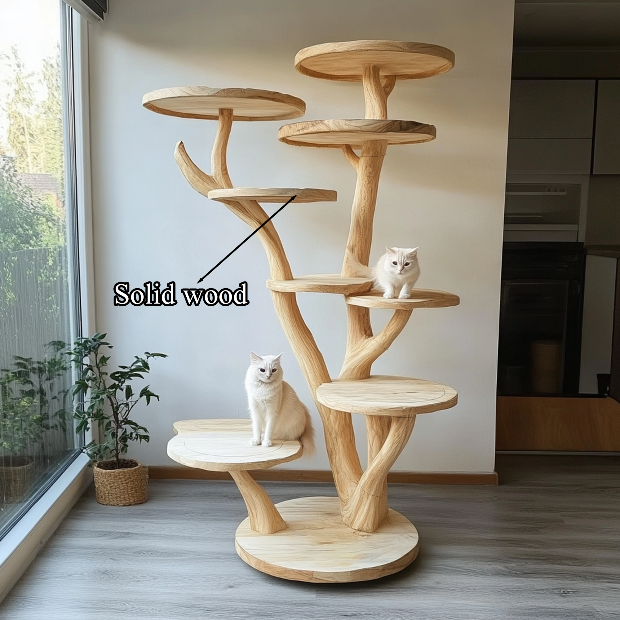 Rustic Natural Solid Wood Cat Tree Wooden Ornament Stand Naturally Gift Cat SINLTT006