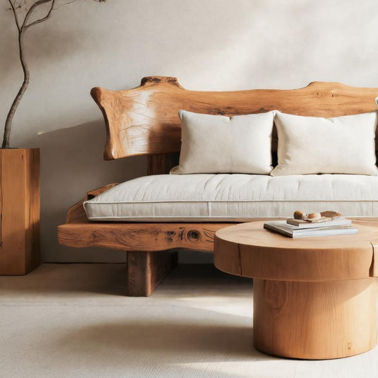 Rustic Solid Wood Sofa With Natural Edge Backrest For Living Room Or Lounge SITHTTSF002