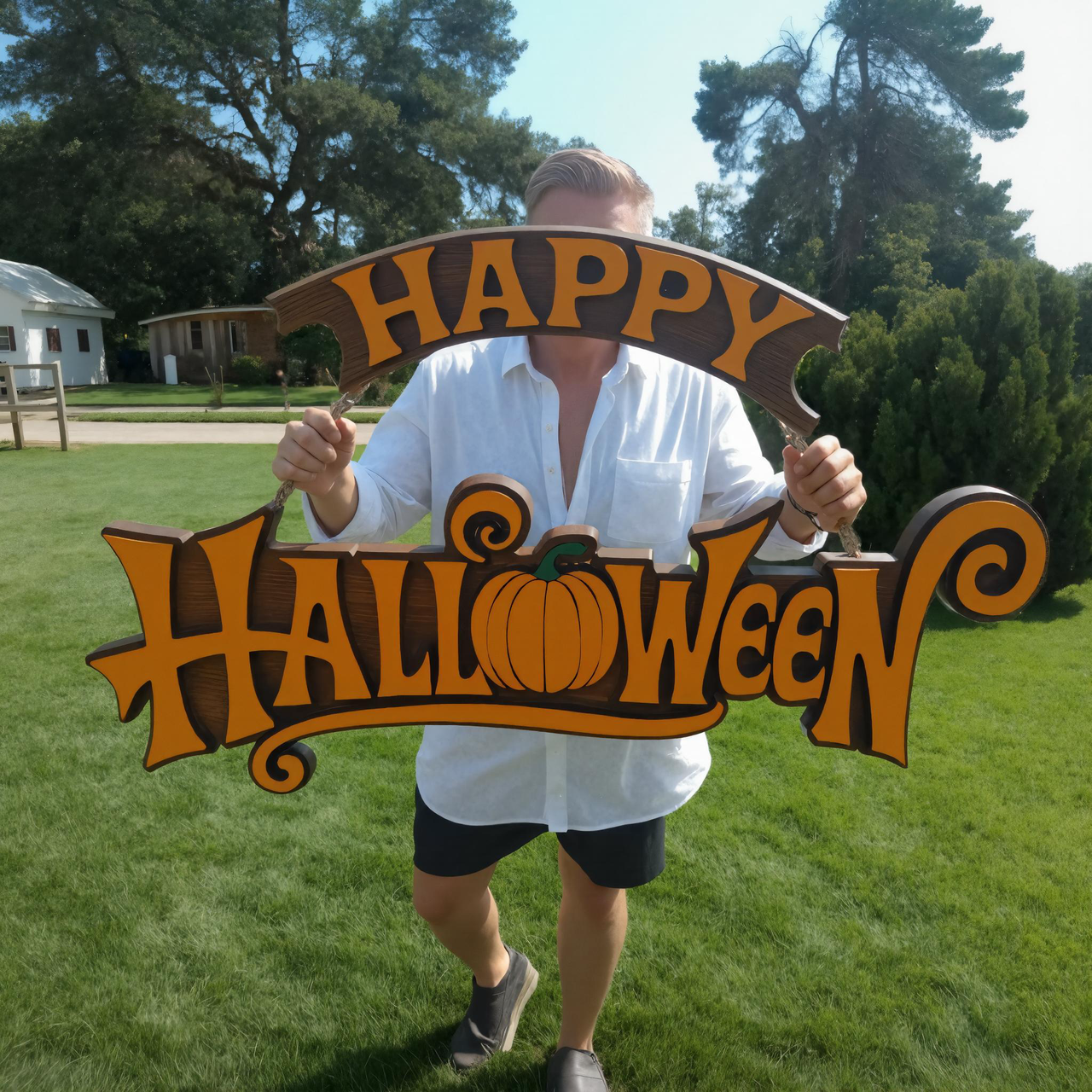 Vintage Wooden Happy Halloween Sign With Pumpkin Design For Party Decoration SITHHNHW001