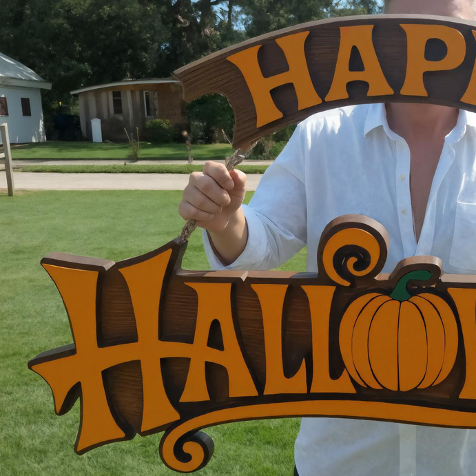 Vintage Wooden Happy Halloween Sign With Pumpkin Design For Party Decoration SITHHNHW001
