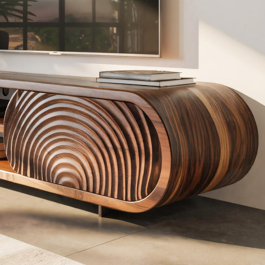 Modern Rounded Wood TV Stand With Sculpted Doors For Living Room SITHTTTVC009