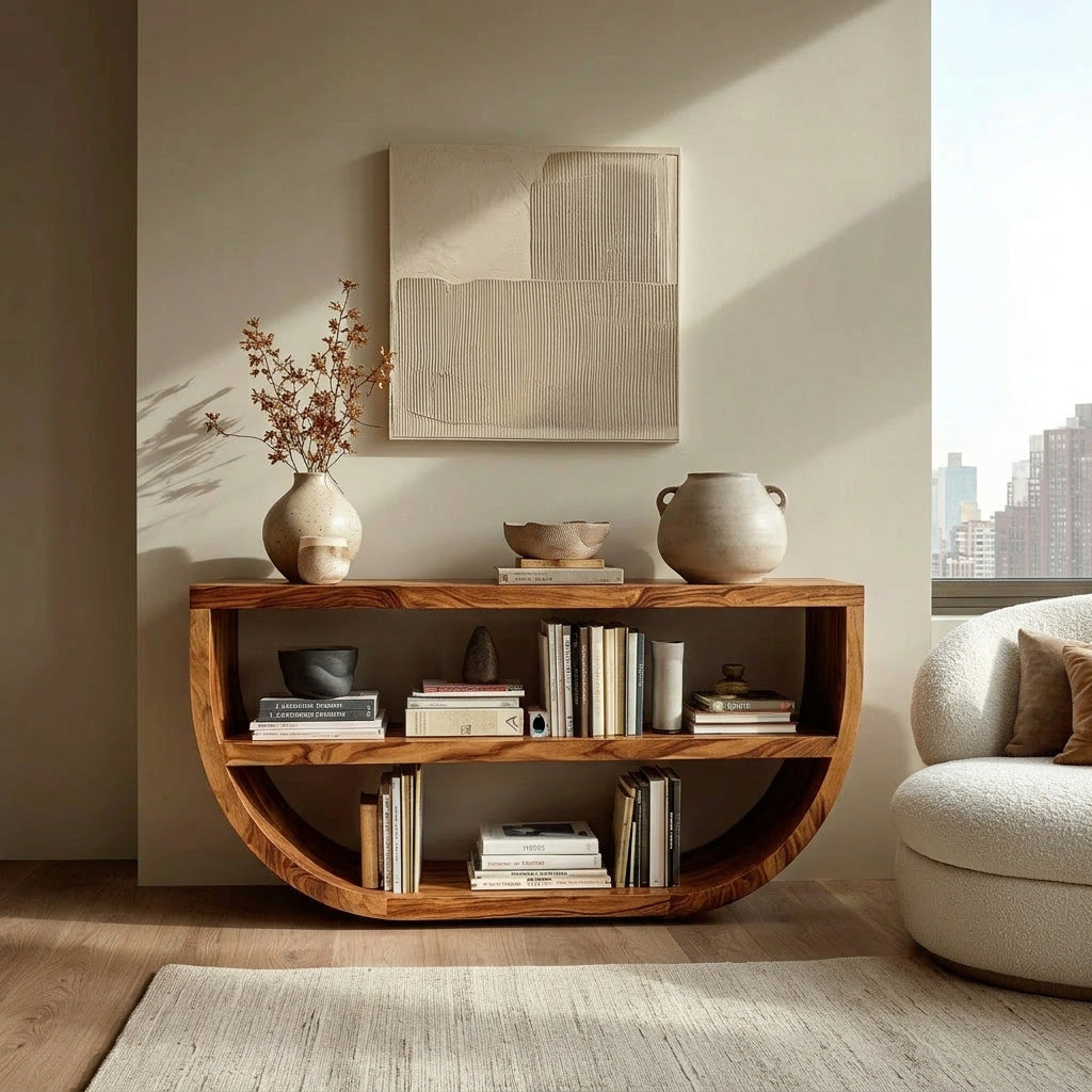 Organic Wooden Console Table With Storage For Living Room RTTHHNCS002