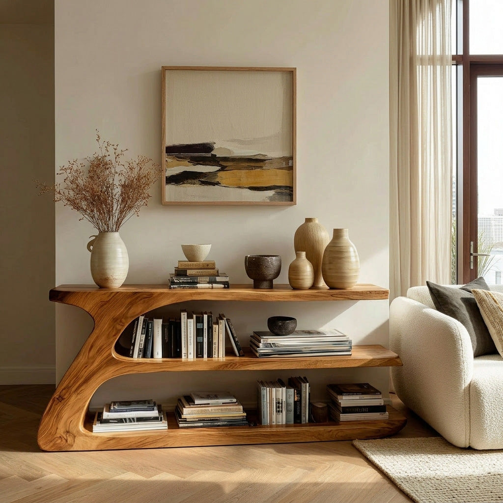 Modern Organic Wood Console Table With Shelf For Living Room RTTHHNCS010
