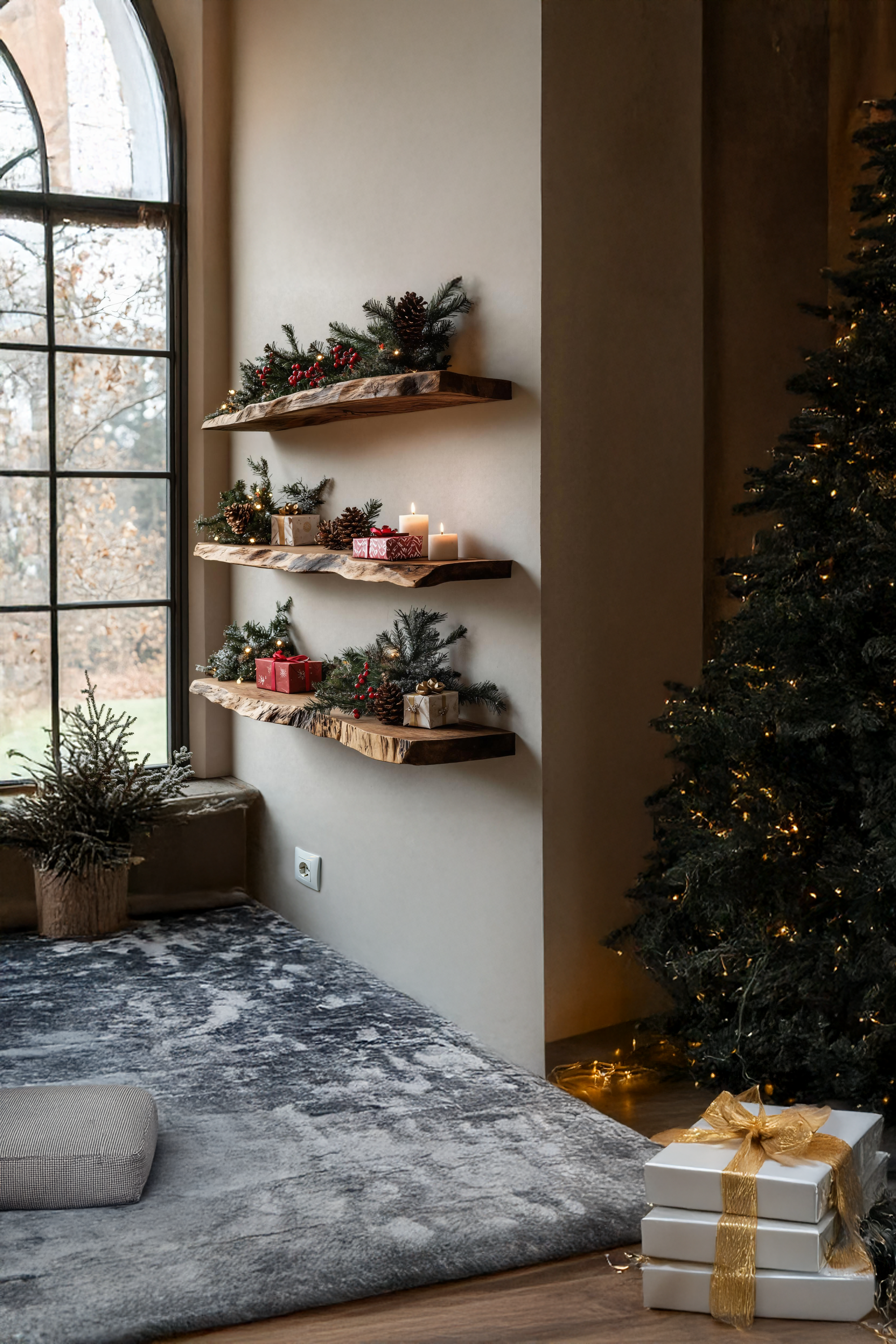 Farmhouse Wooden Floating Shelf For Xmas Entryway Furniture Decor SILDTTNCFL034