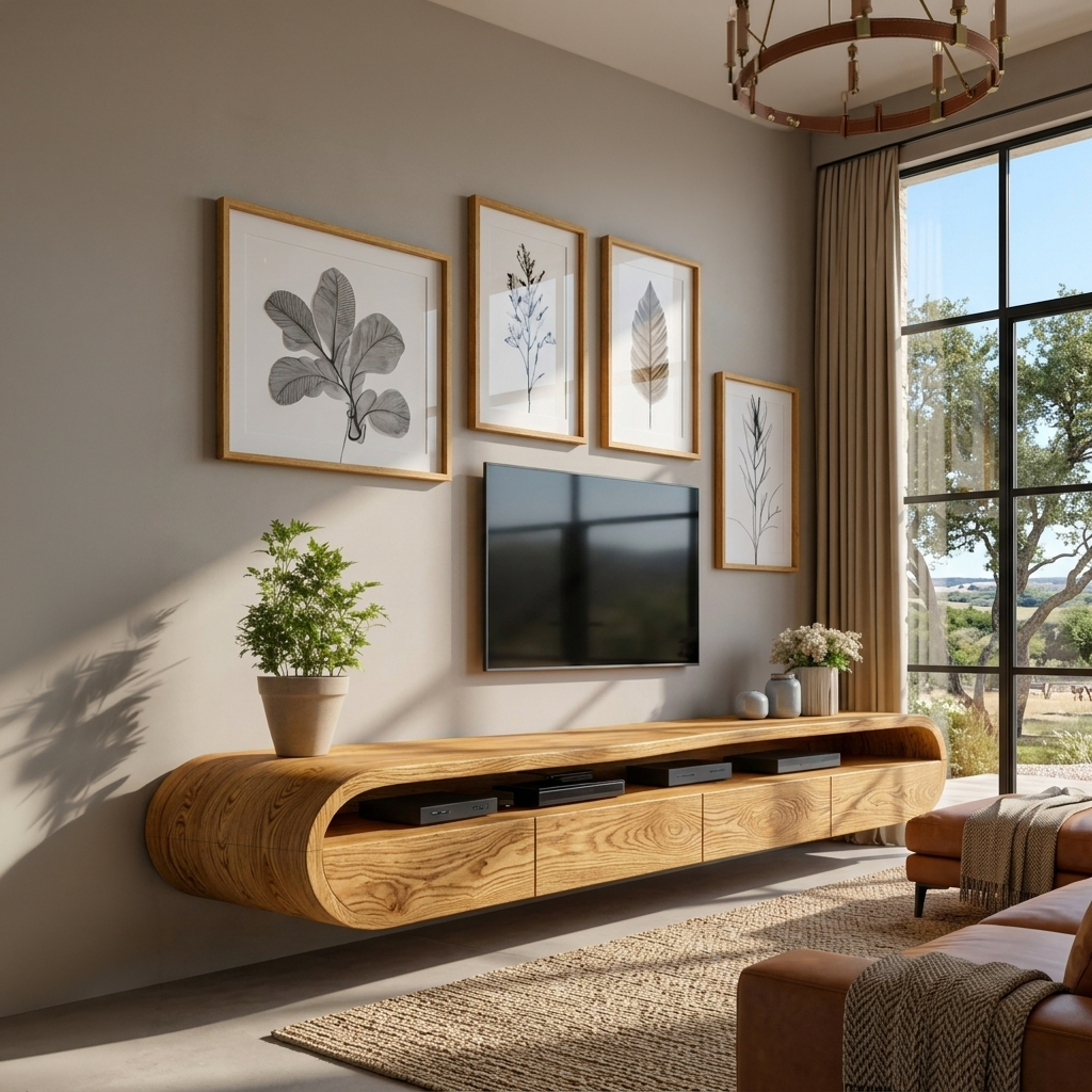Modern Floating TV Console With Rounded Edge For Living Room SITHTTTVC022