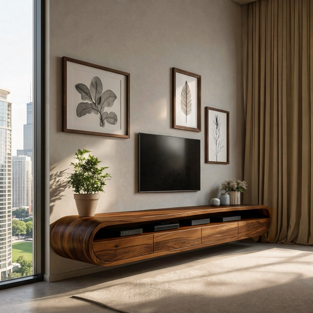 Modern Floating TV Console With Rounded Edge For Living Room SITHTTTVC022