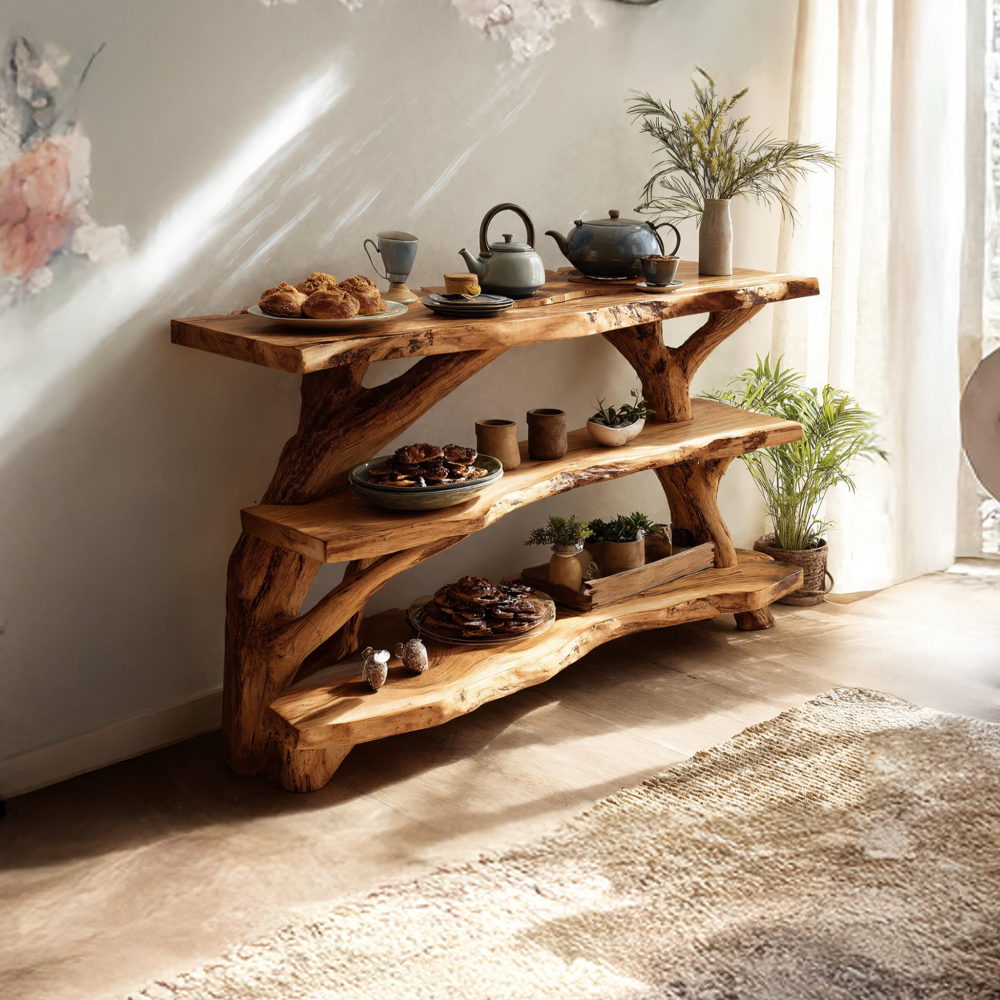 Mid Century Wooden Live Edge Console Table For Living Room Decor SILDTTNCS053