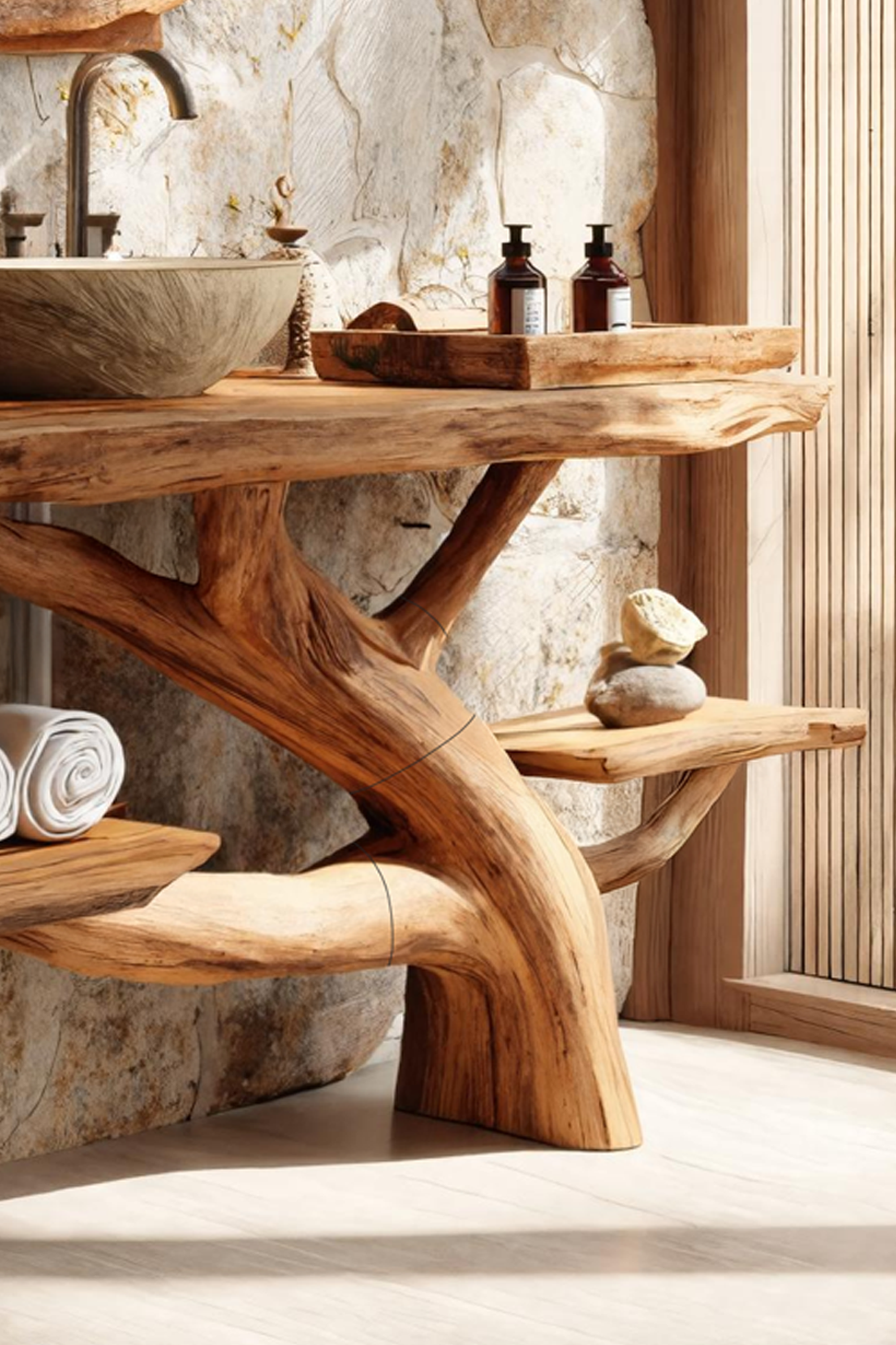 Handcrafted Wooden Live Edge Bathroom Vanity For Luxury Bathroom Decor SILDTTNBRV021