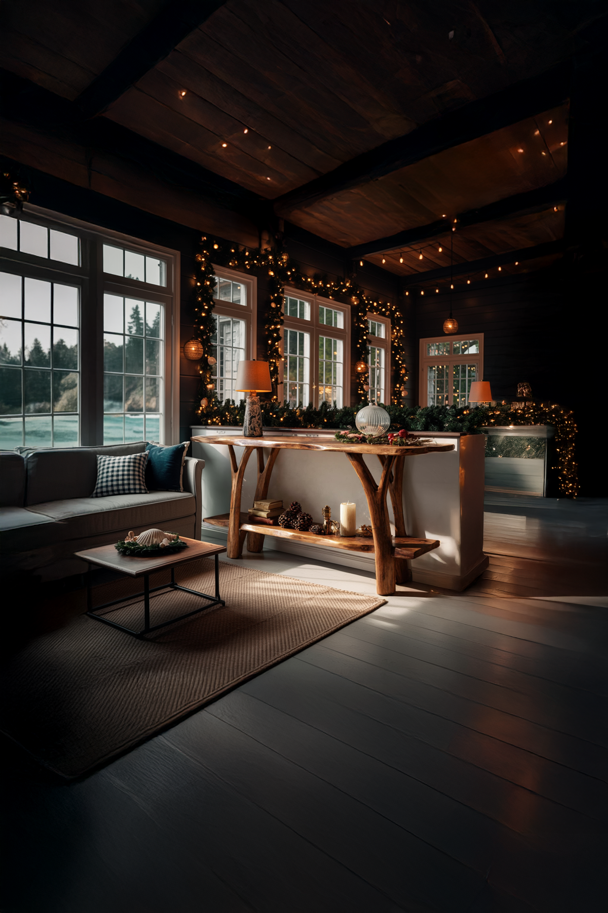 Mid Century Wooden Live Edge Console Table For Holiday Christmas Entryway SILDTTRCSC041