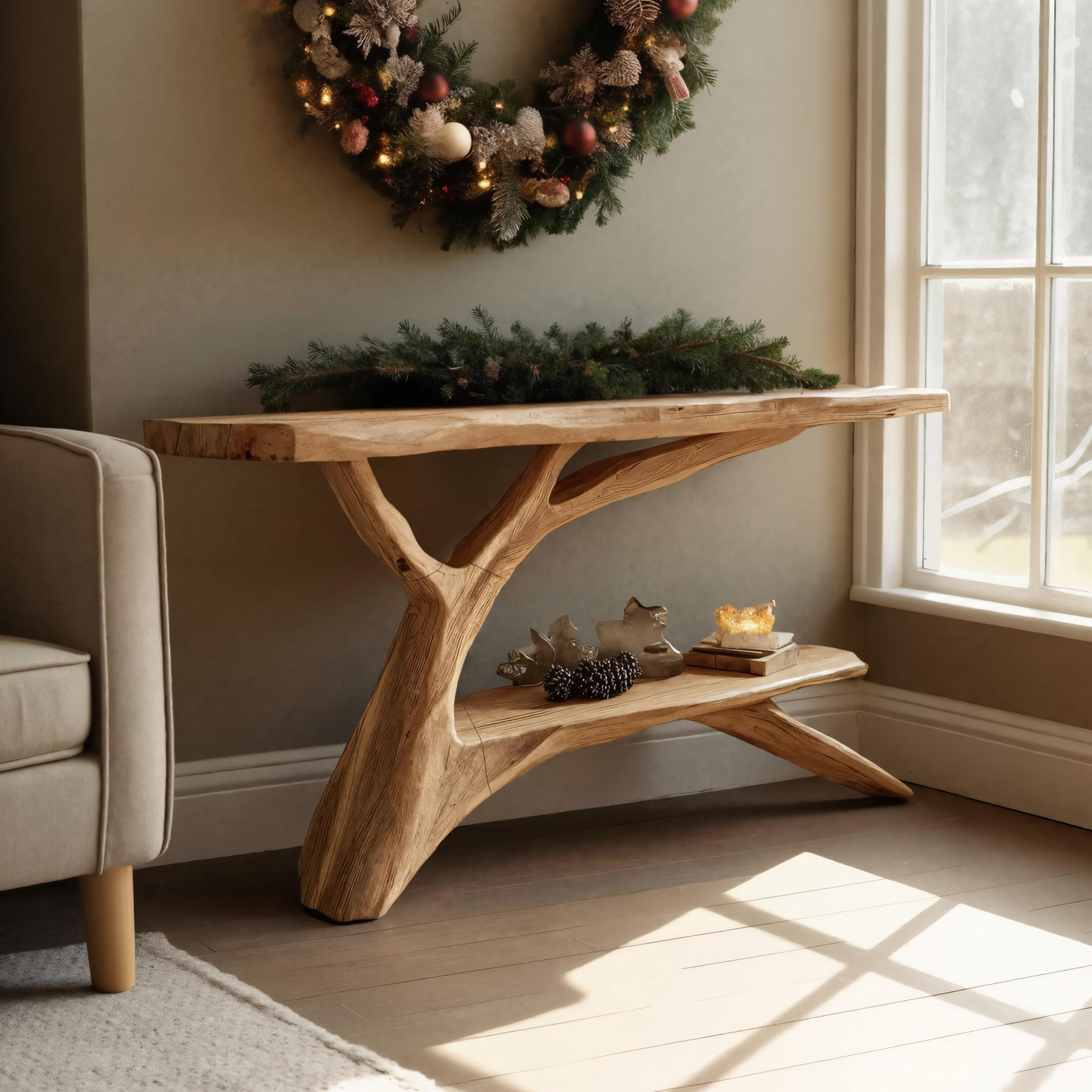 Mid Century Wooden Console Table For Christmas Entryway Decoration SILDTTNCSC010