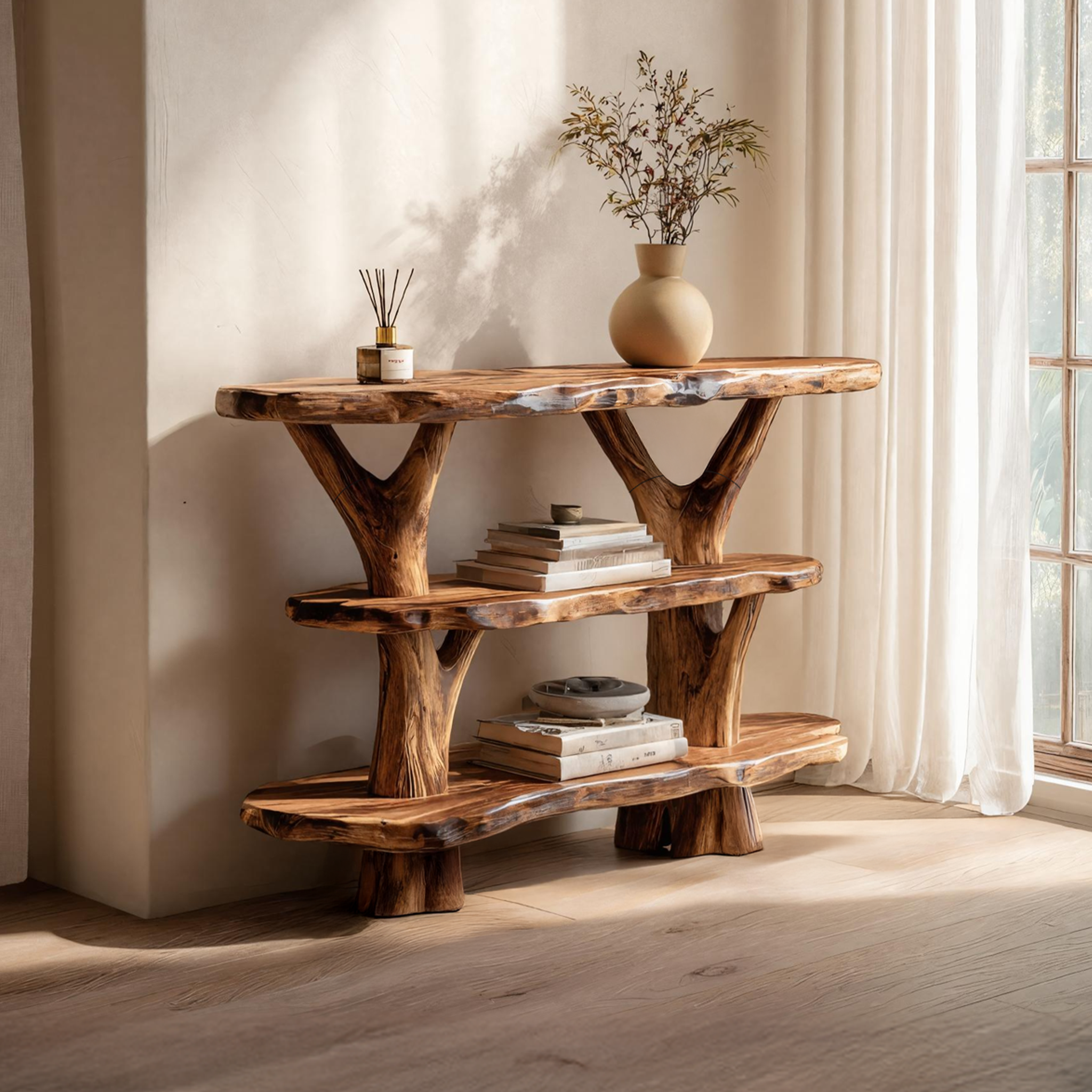 Mid Century Live Edge Entryway Table For Modern Rustic Living Room SILDTTNCS044