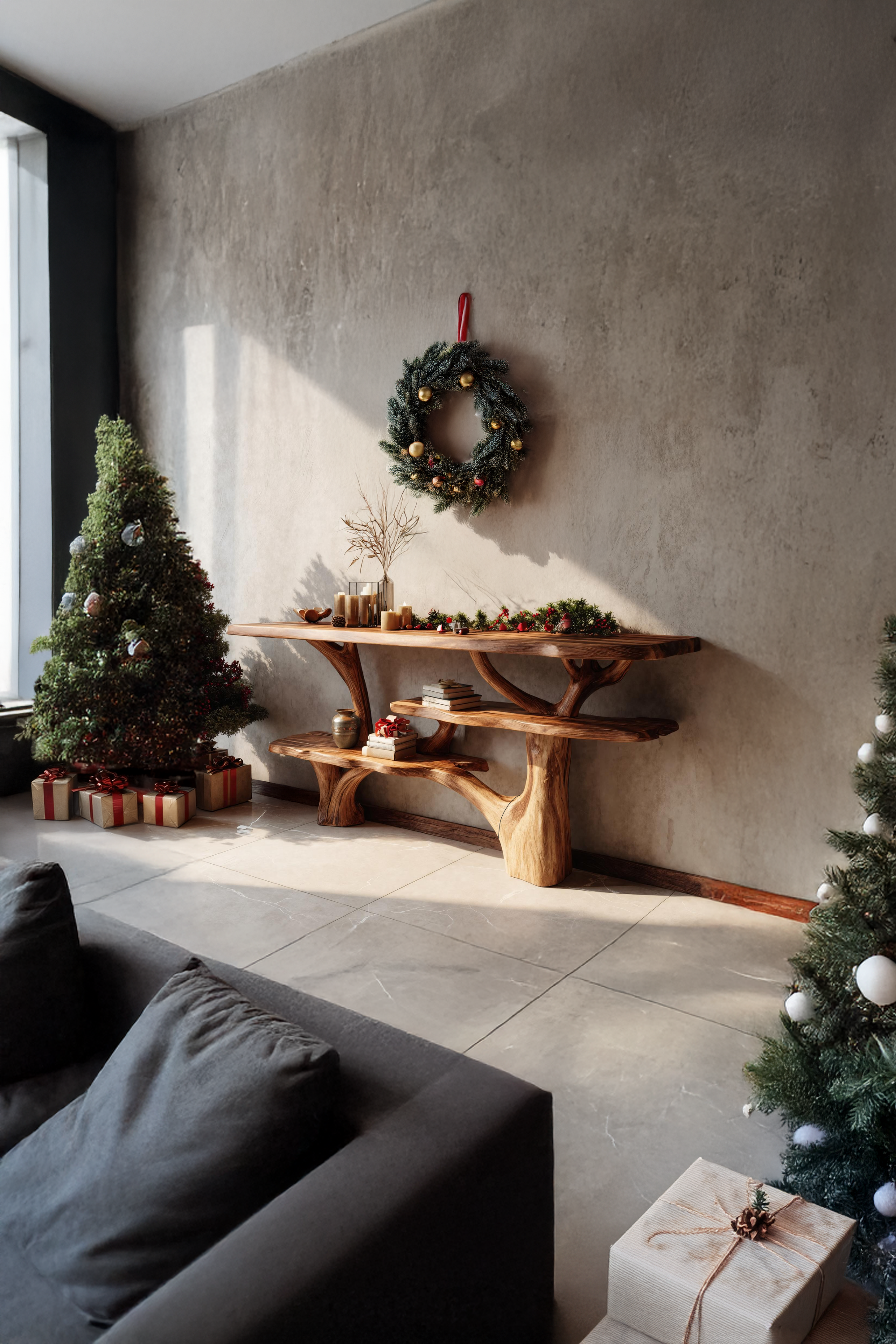 Mid Century Wooden Live Edge Console Table For Holiday Furniture Decor SILDTTRCSC017