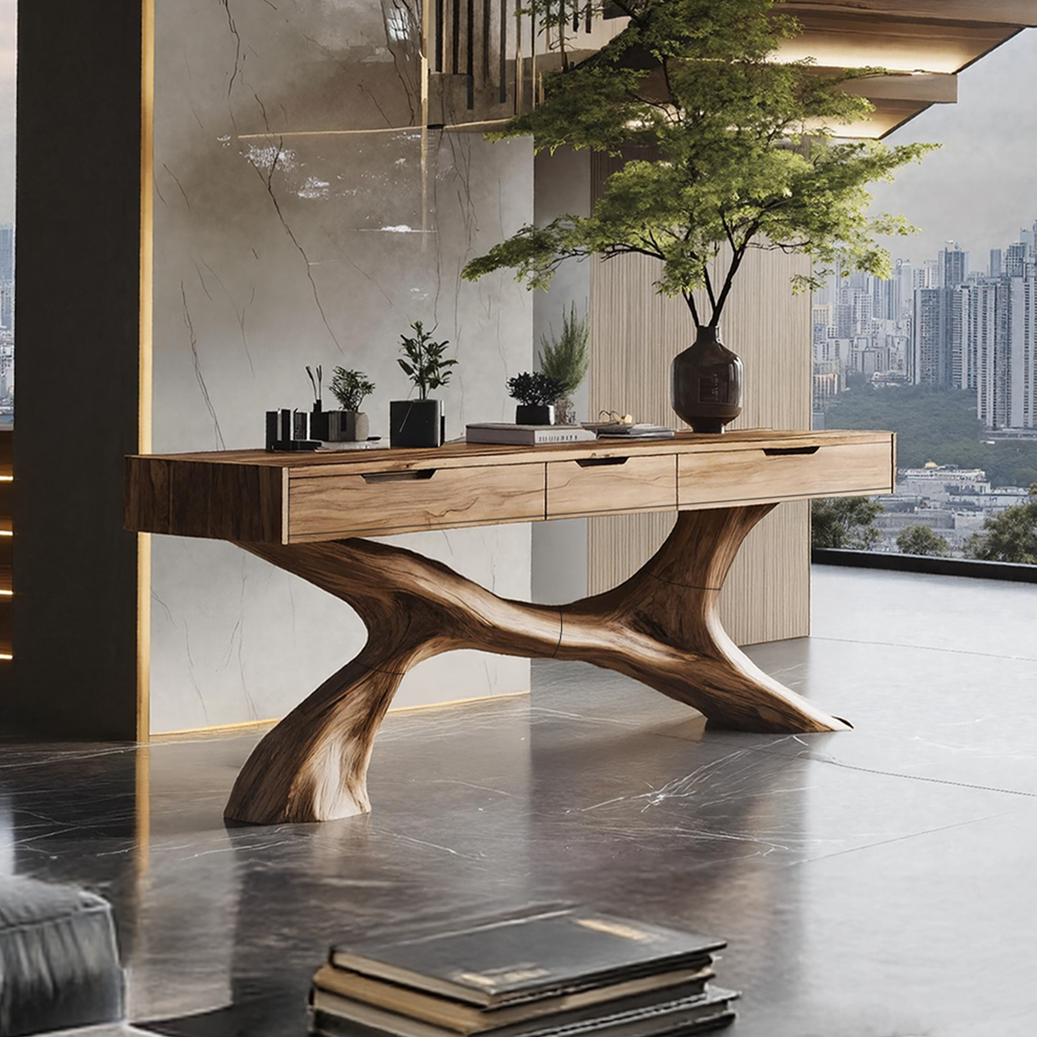 Rustic Wooden Console Table For Living Room SILDTTNCS017