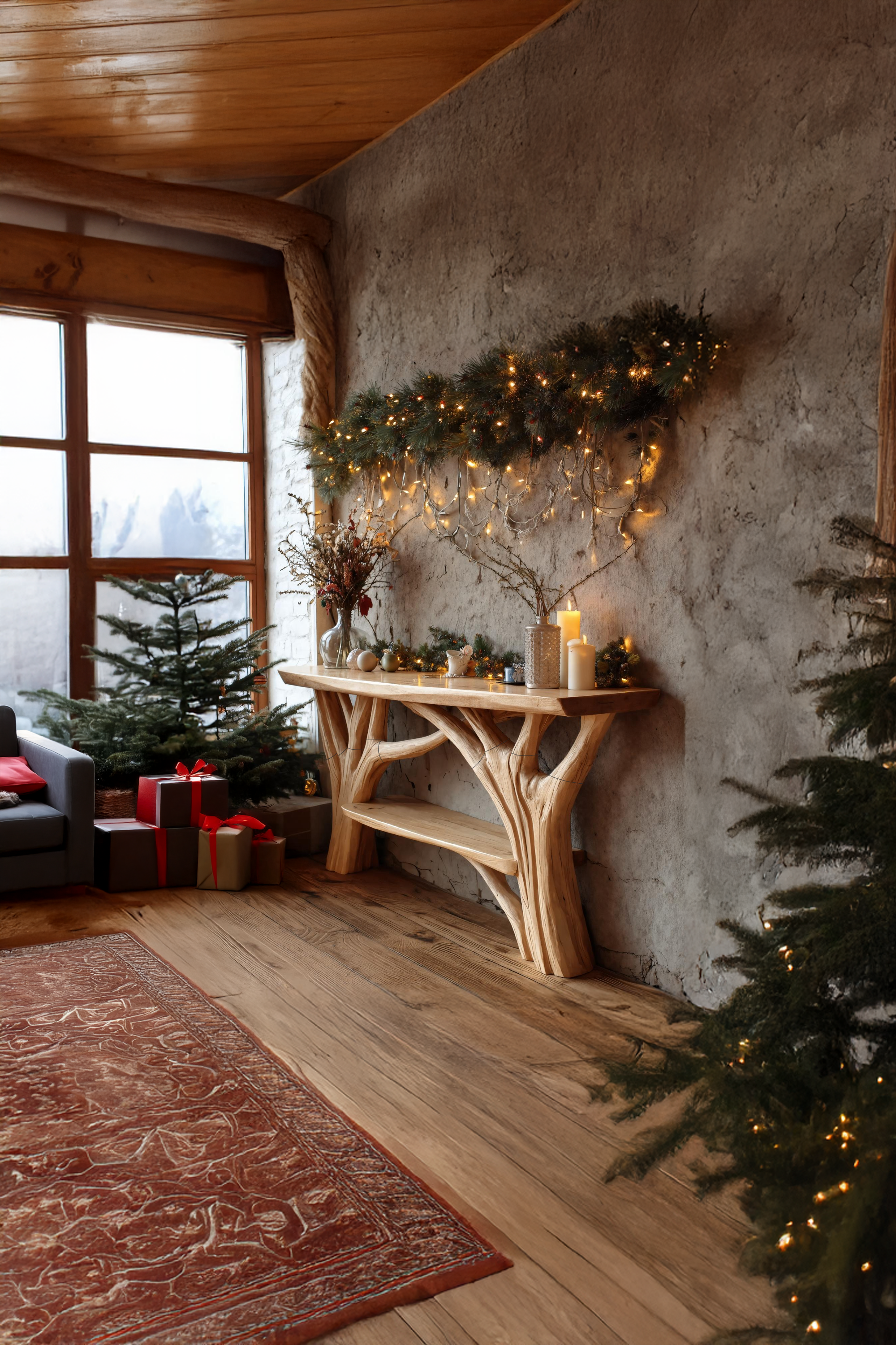 Farmhouse Solid Wood Console Table For Holiday Entryway Furniture Xmas SILDTTRCSC026