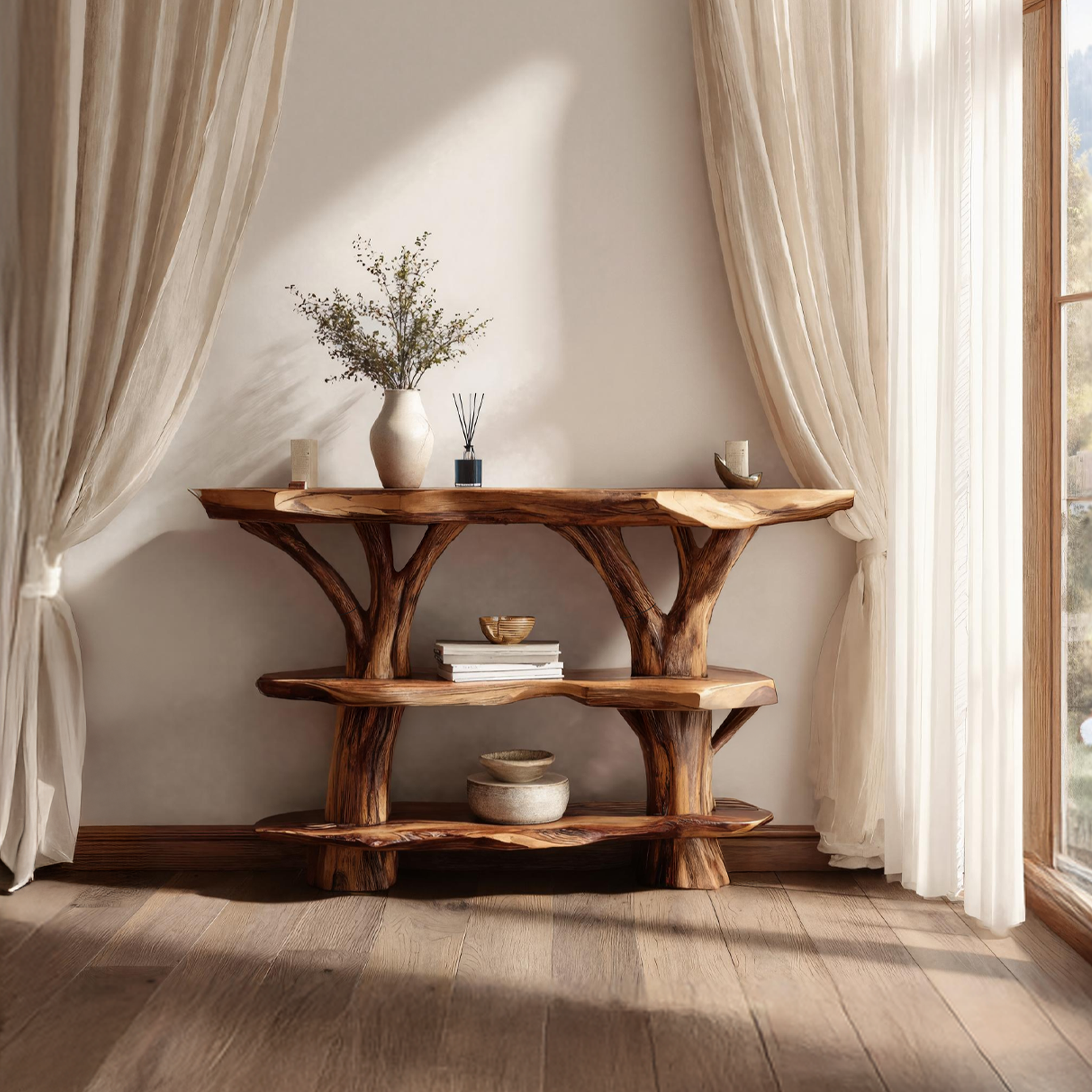 Farmhouse Wooden Live Edge Console Table For Entryway Country Furniture SILDTTNCS042