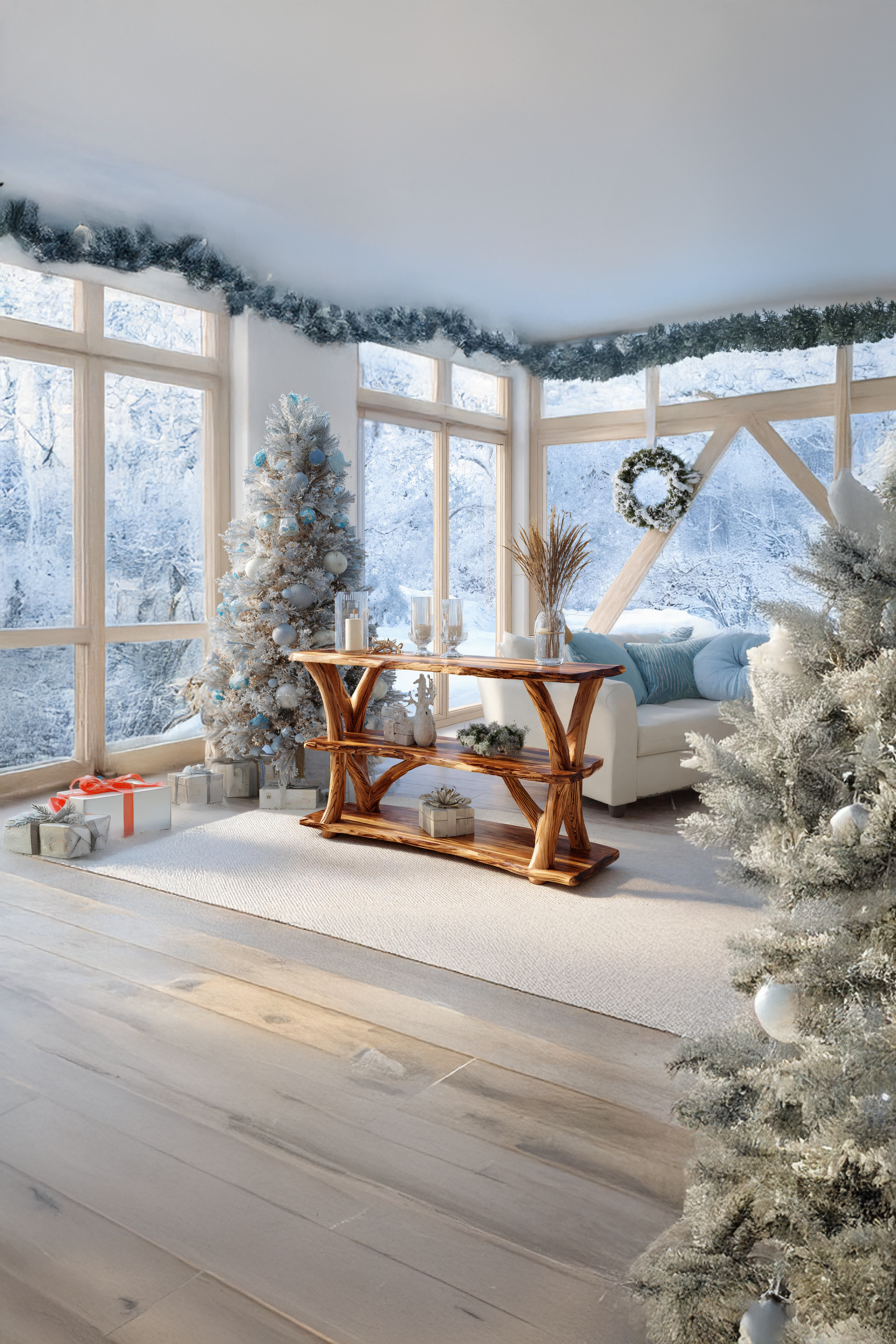 Mid Century Wooden Live Edge Console Table For Christmas Entryway Style SILDTTRCSC009