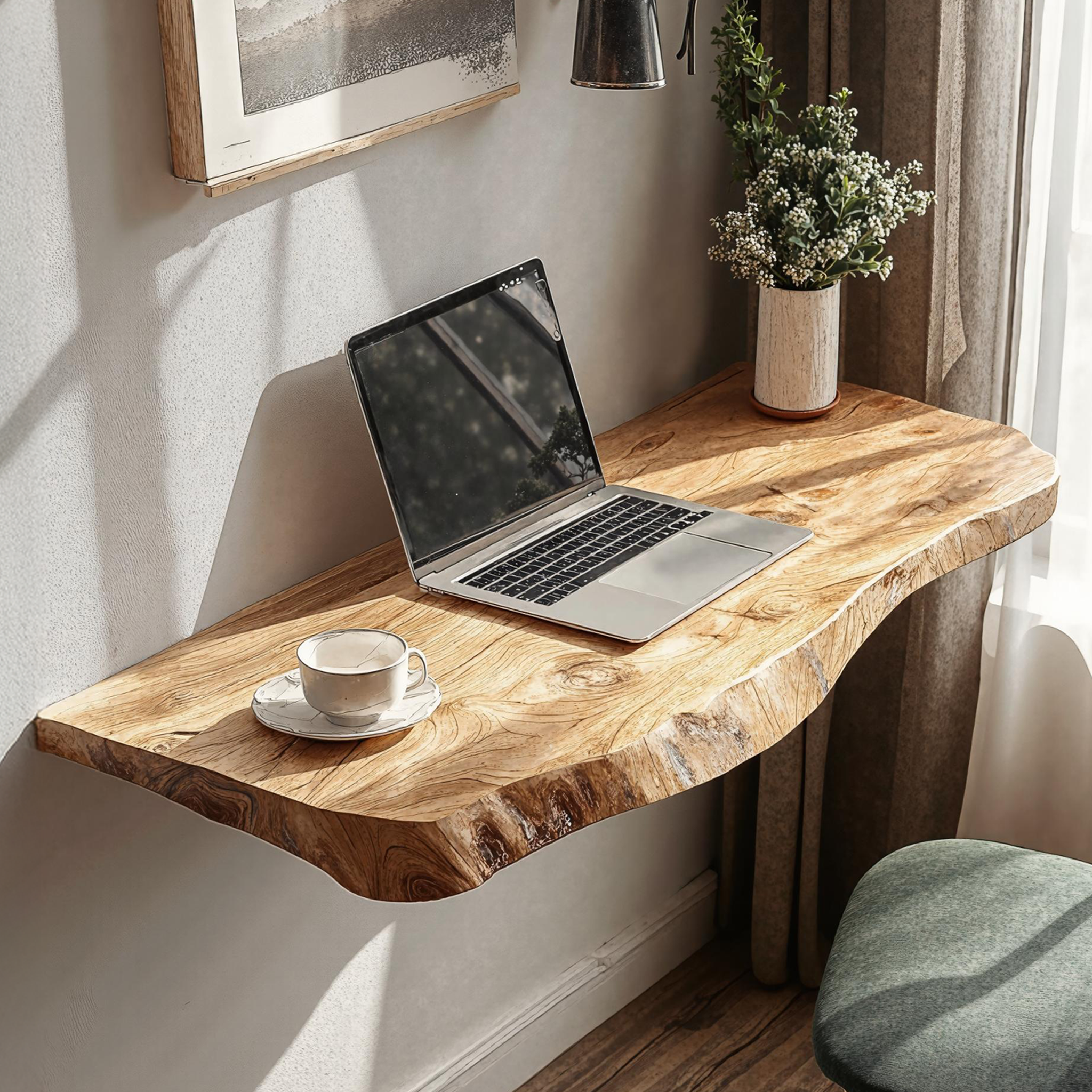 Rustic Wooden Floating Table For Serene Bedroom Inspiration SILDTTRFLD006