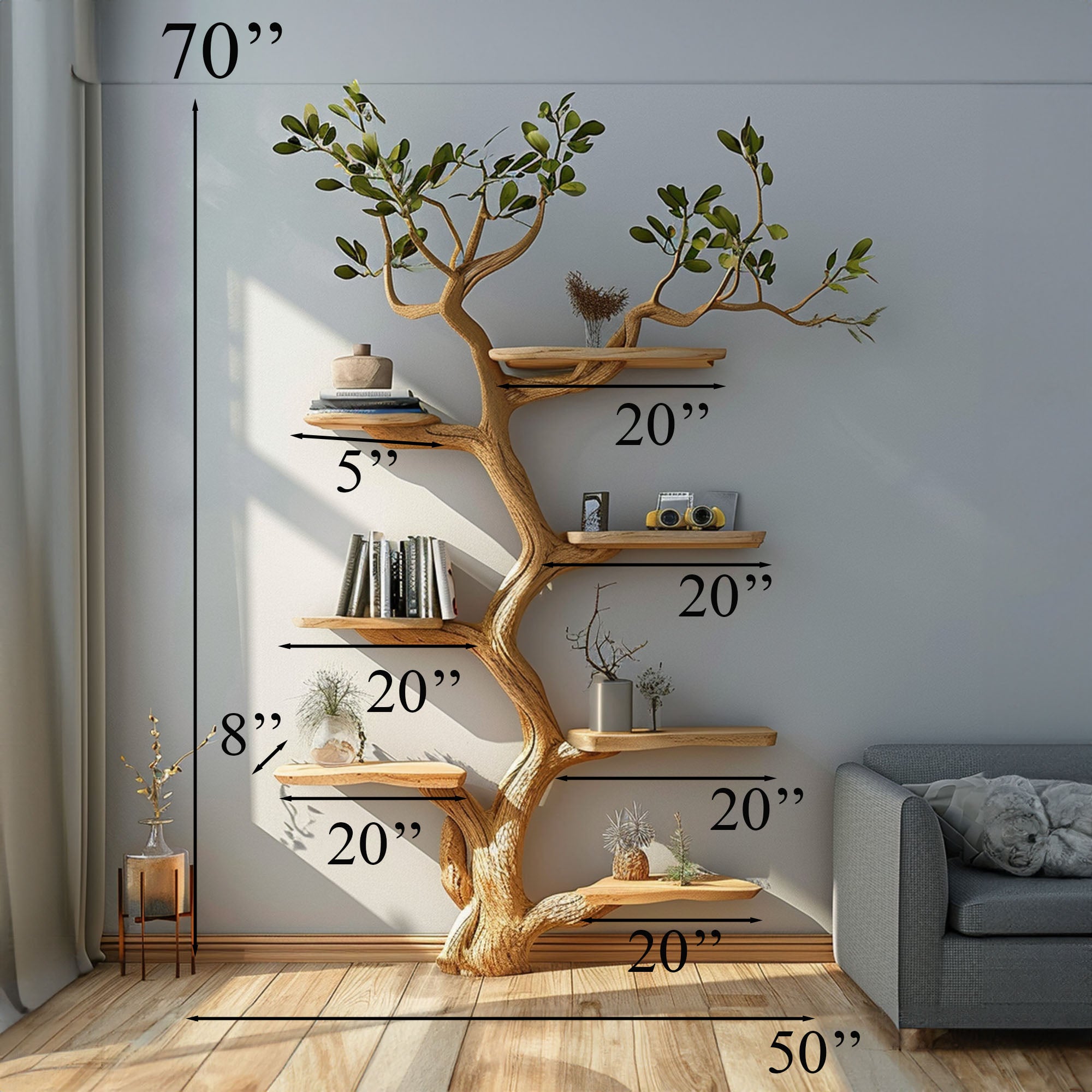 Artistic Wild Mulberry Wood Tree Bookshelf Wall Decor For Bedroom SINLTB009