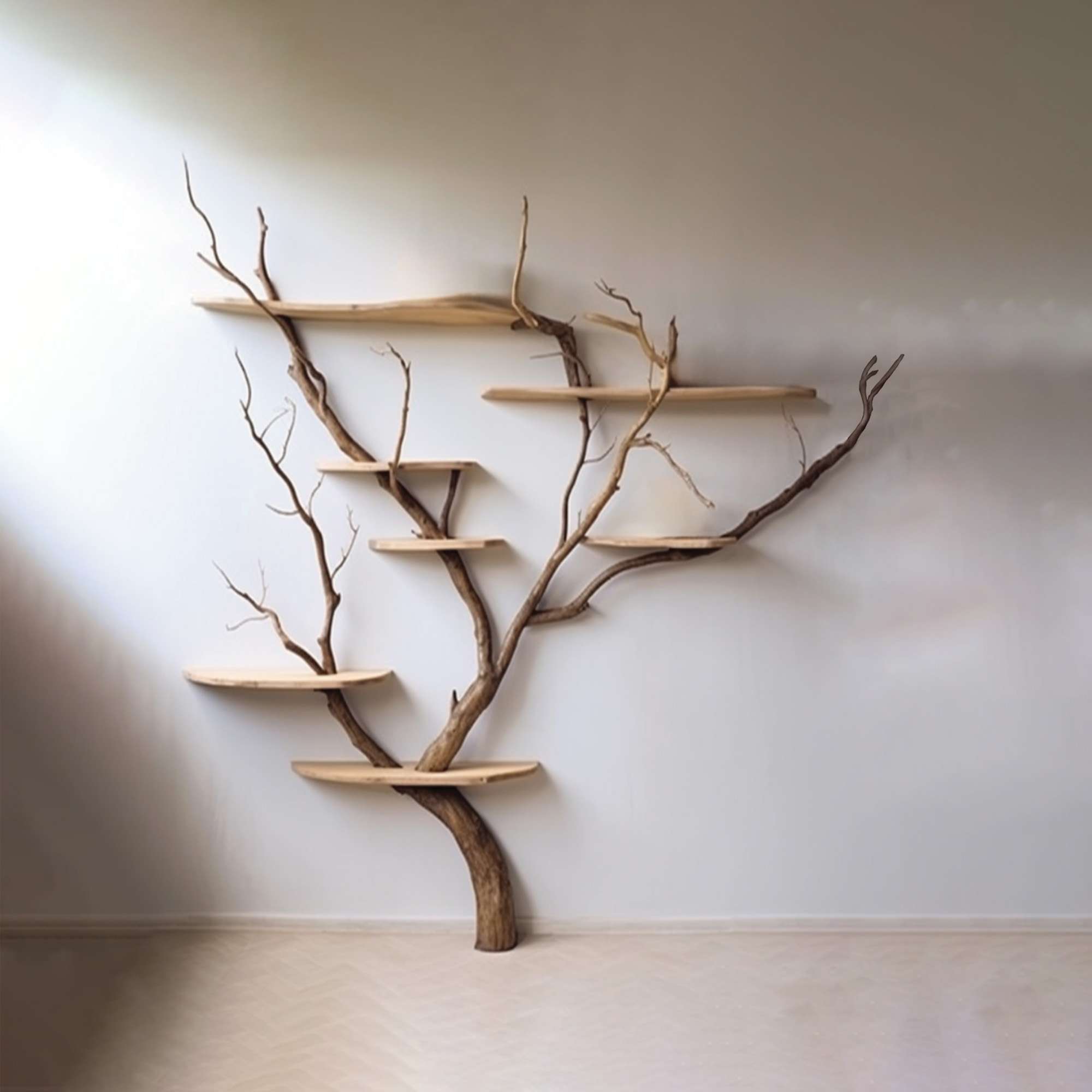 Minimalist Wild Mulberry Wood Bookcase Tree Bookshelf Decor For Living Room SINLTB025