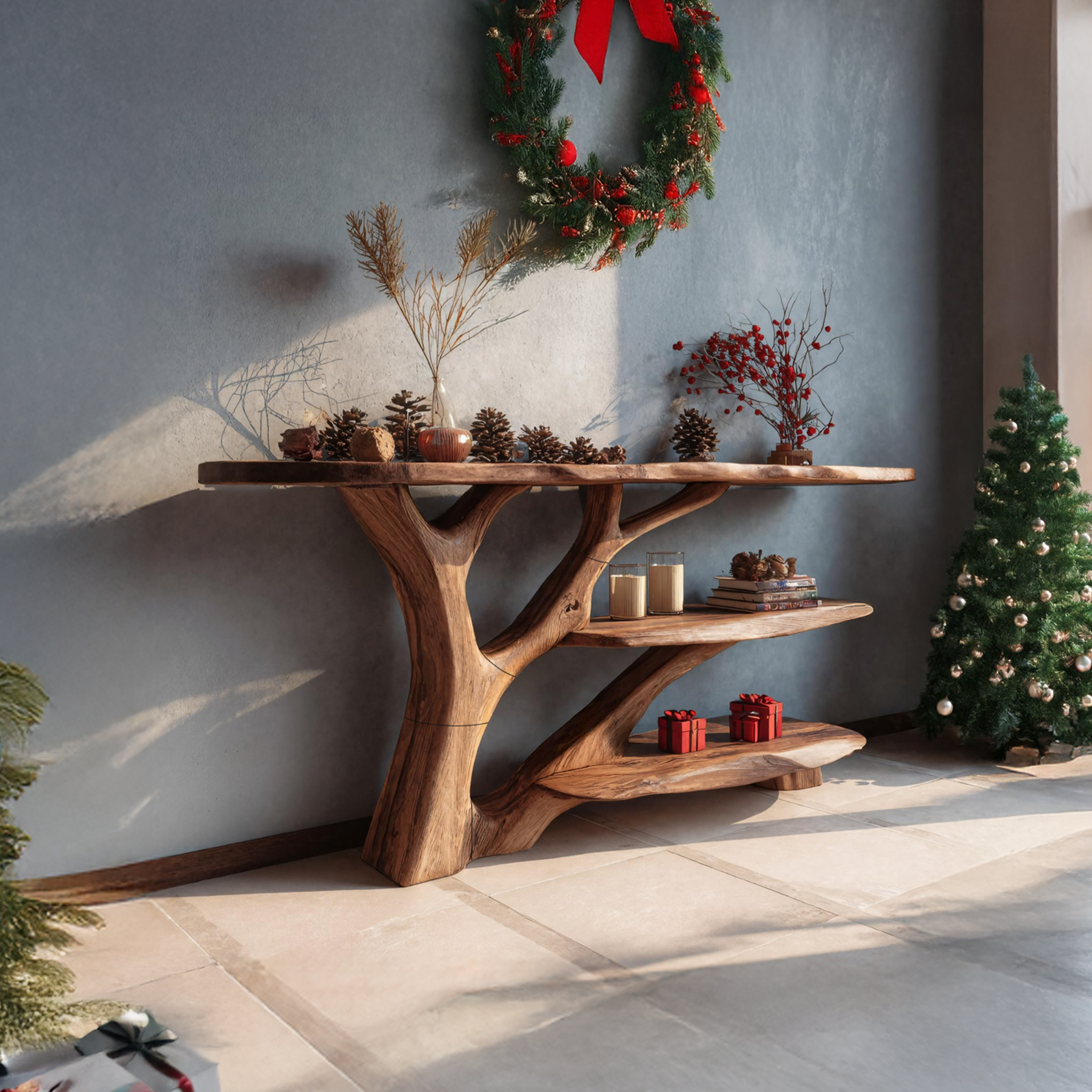 Handcrafted Live Edge Entryway Table For Seasonal Holiday Xmas Living Room SILDTTRCSC019