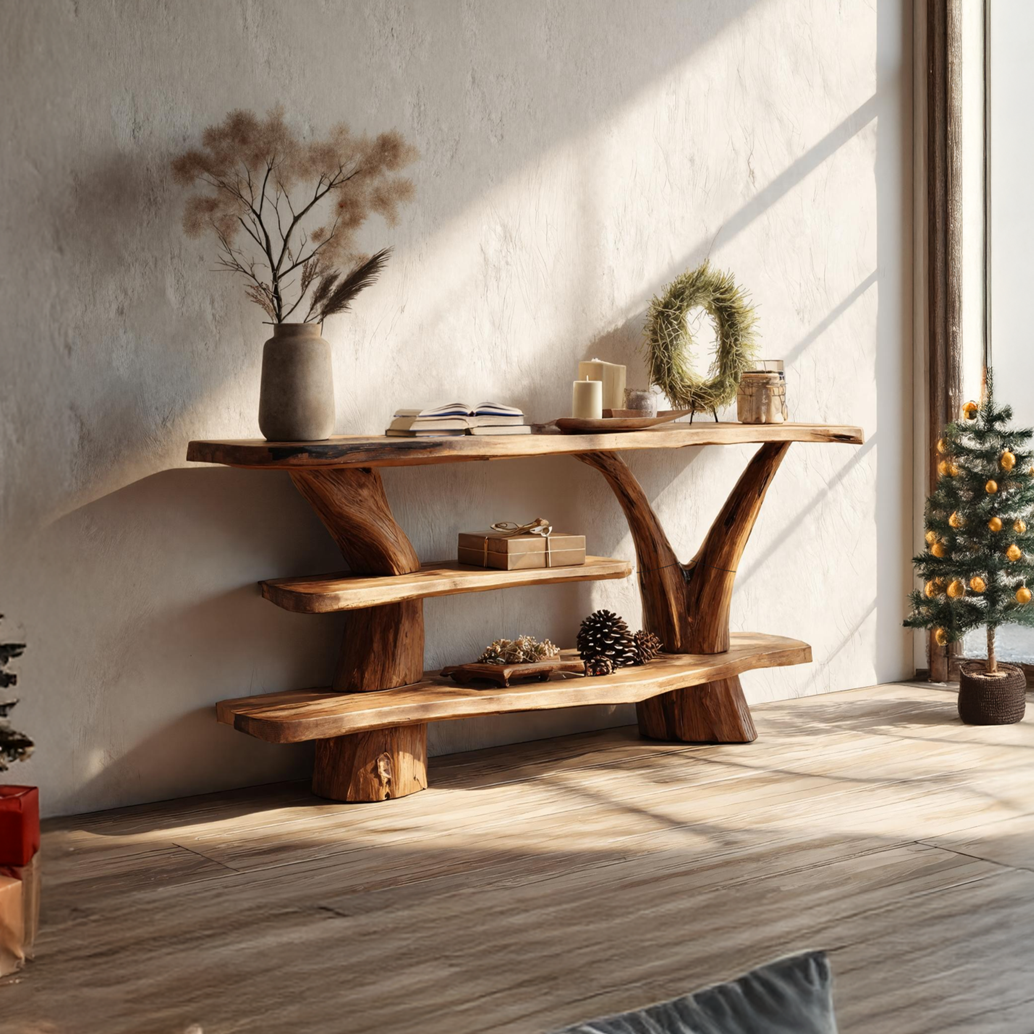 Handcrafted Solid Wood Console Table For Holiday Bedroom Christmas Design SILDTTRCSC047