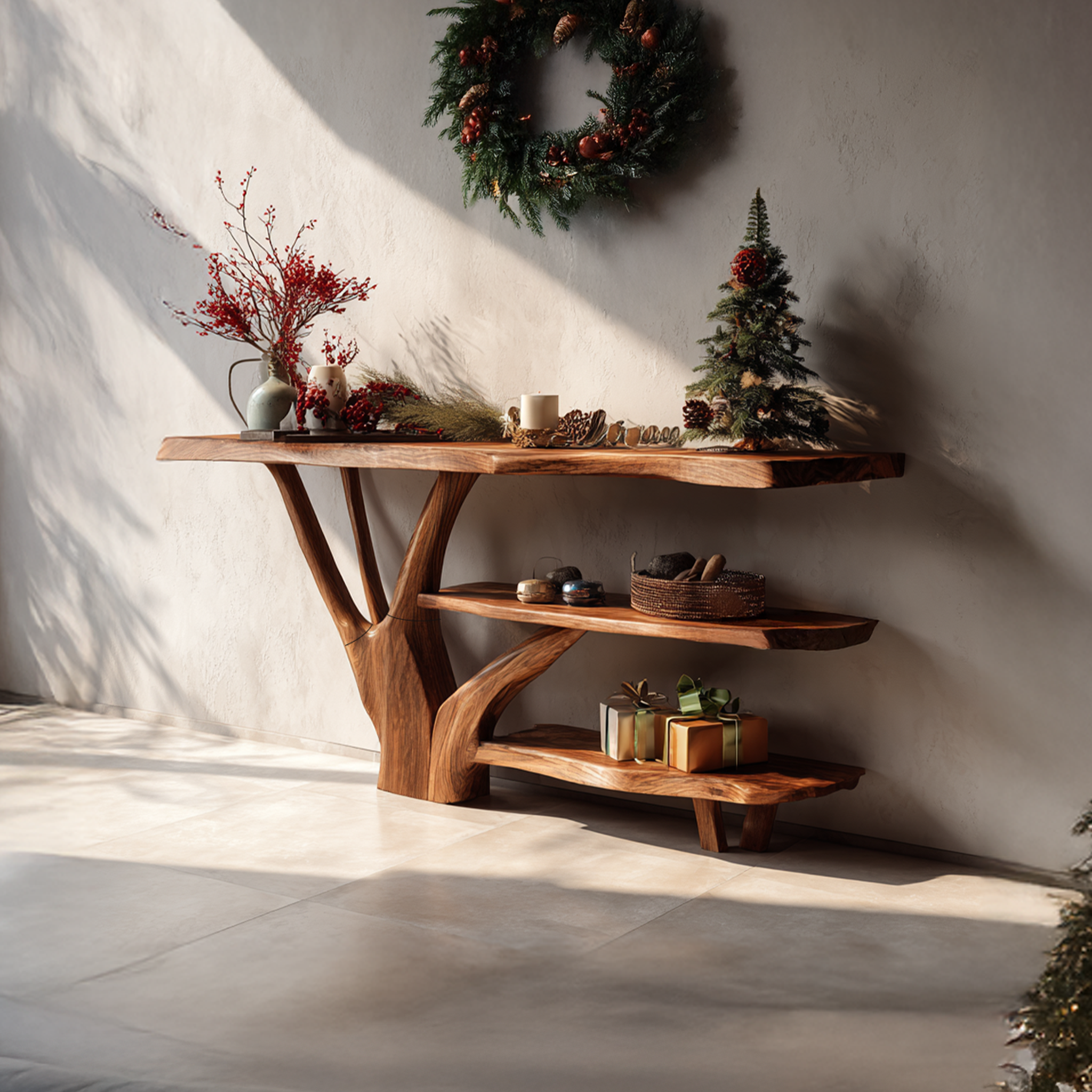 Mid Century Solid Wood Console Table For Holiday Living Room Xmas Decor SILDTTRCSC021