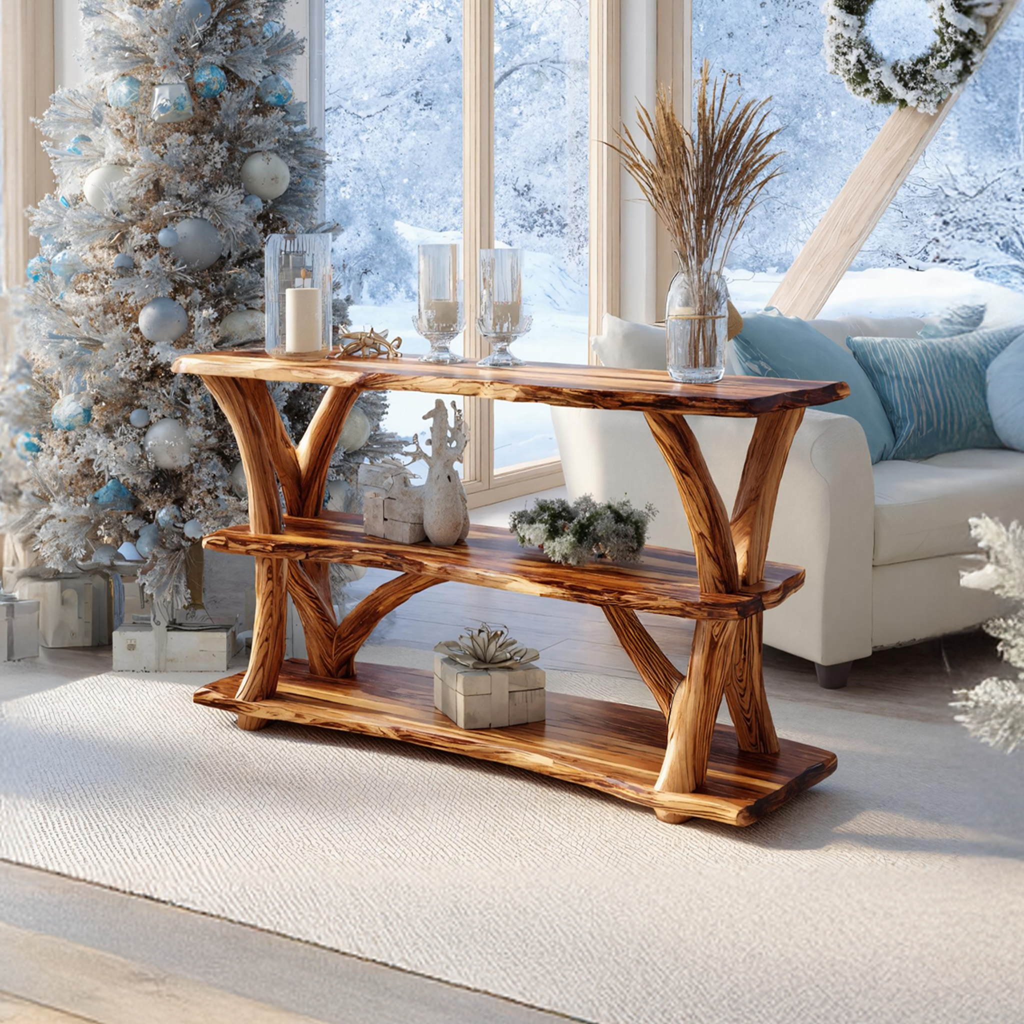 Mid Century Wooden Live Edge Console Table For Christmas Entryway Style SILDTTRCSC009