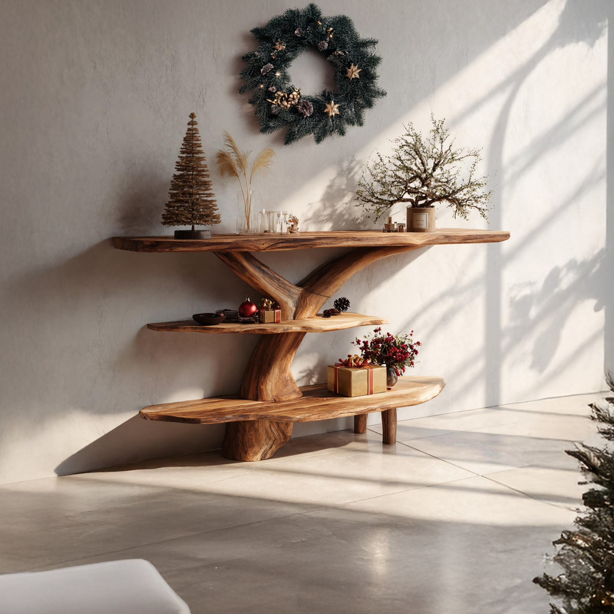 Mid Century Wooden Live Edge Console Table For Christmas Living Room Style SILDTTRCSC025