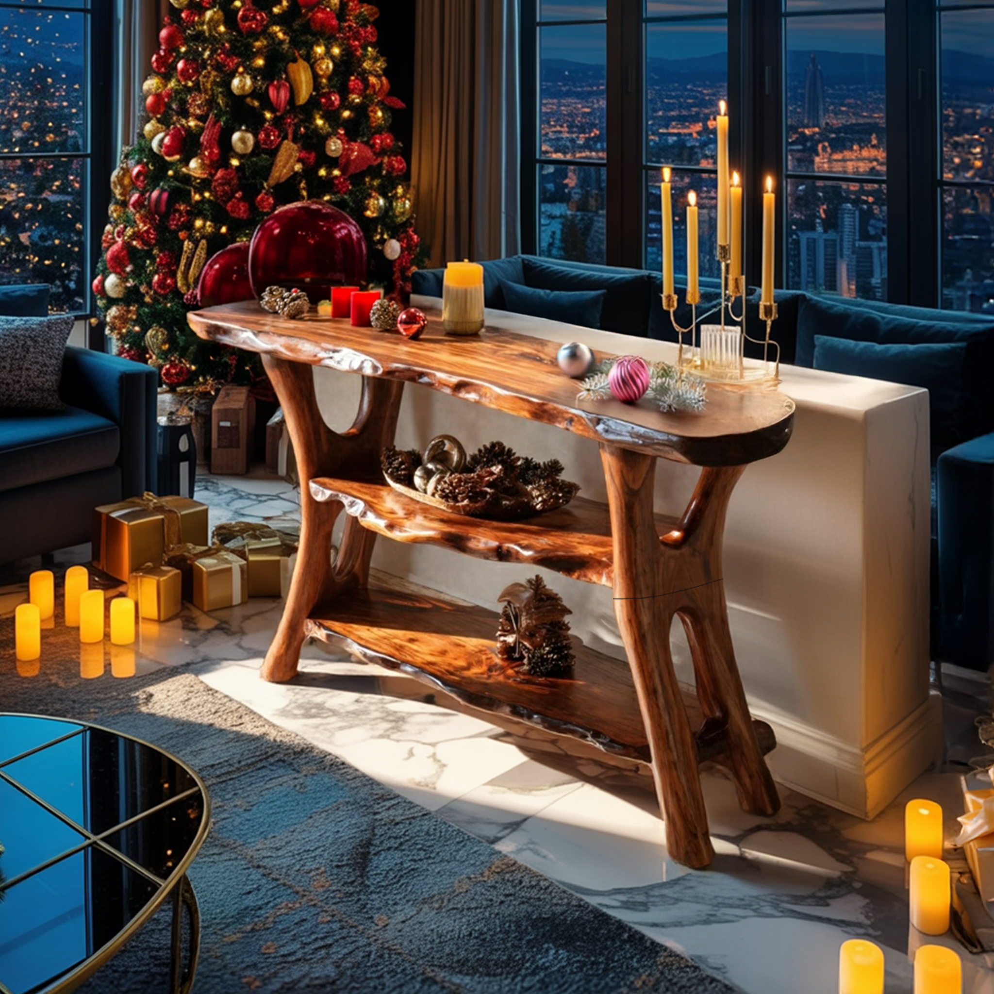 Mid Century Solid Wood Console Table For Xmas Entryway Holiday Living Room SILDTTRCSC037