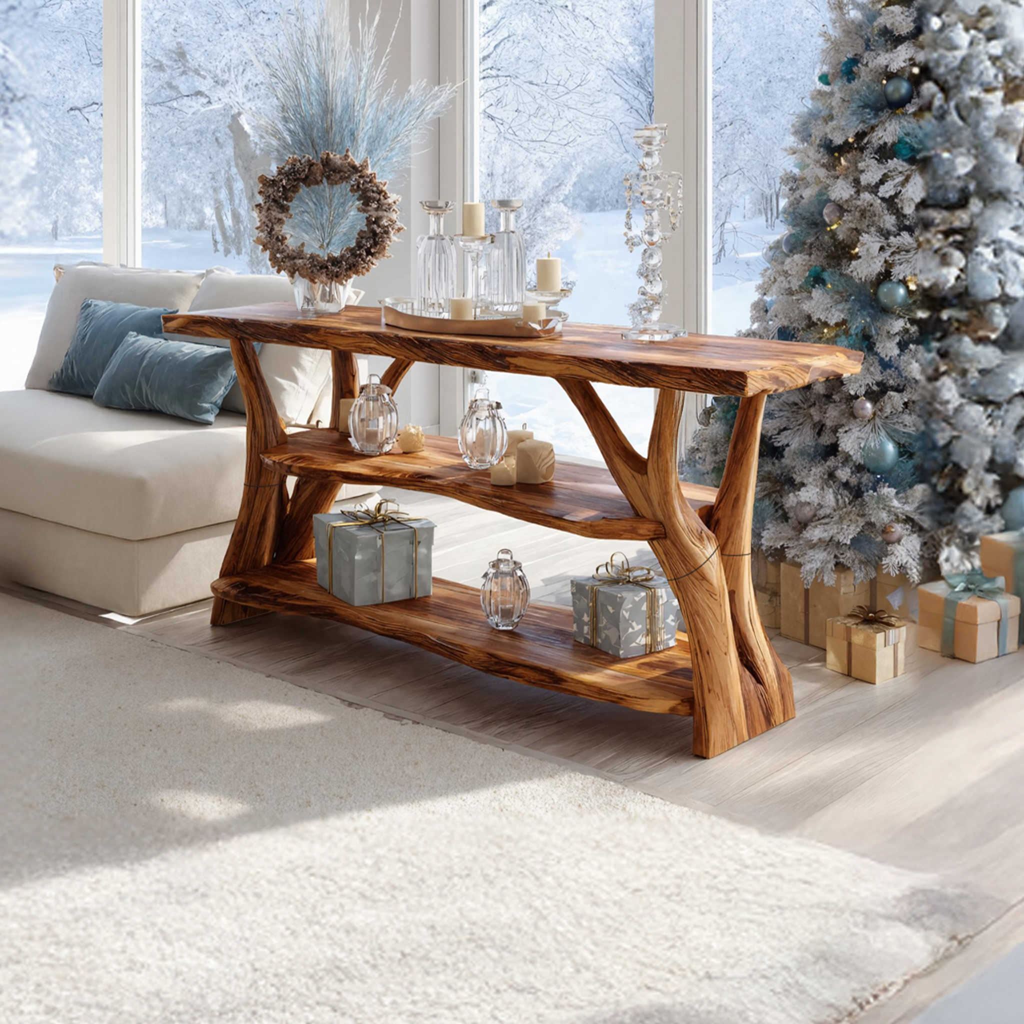 Handcrafted Live Edge Entryway Table For Bedroom Christmas Seasonal Accent SILDTTRCSC003