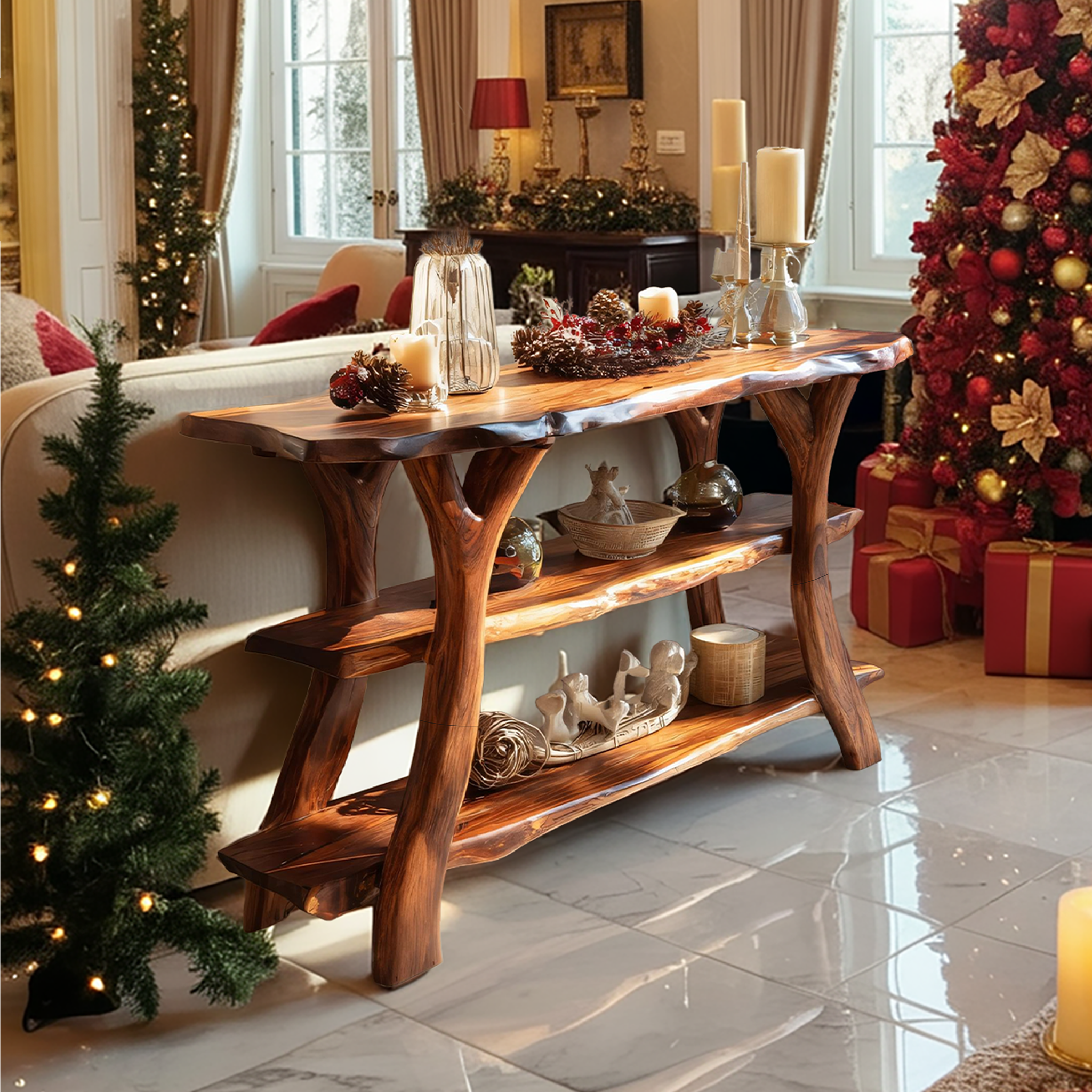 Mid Century Wooden Live Edge Console Table For Xmas Bedroom Holiday Decor SILDTTRCSC033