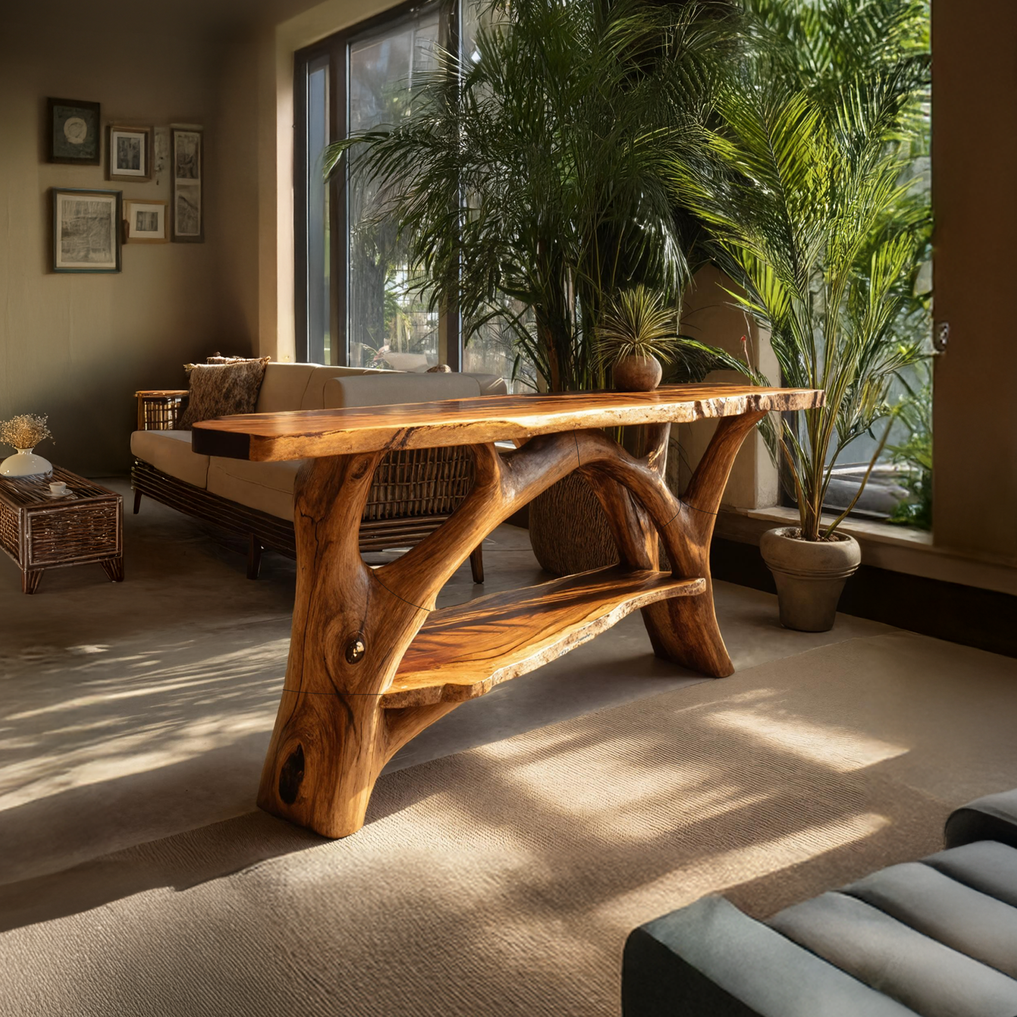 Mid Century Wooden Live Edge Console Table For Entryway Design SILDTTRCS028