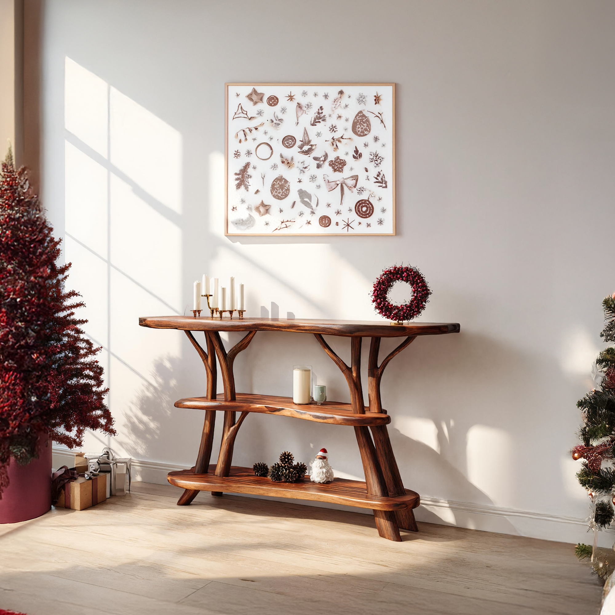 Modern Wooden Live Edge Console Table For Seasonal Holiday Xmas Furniture SILDTTRCSC028