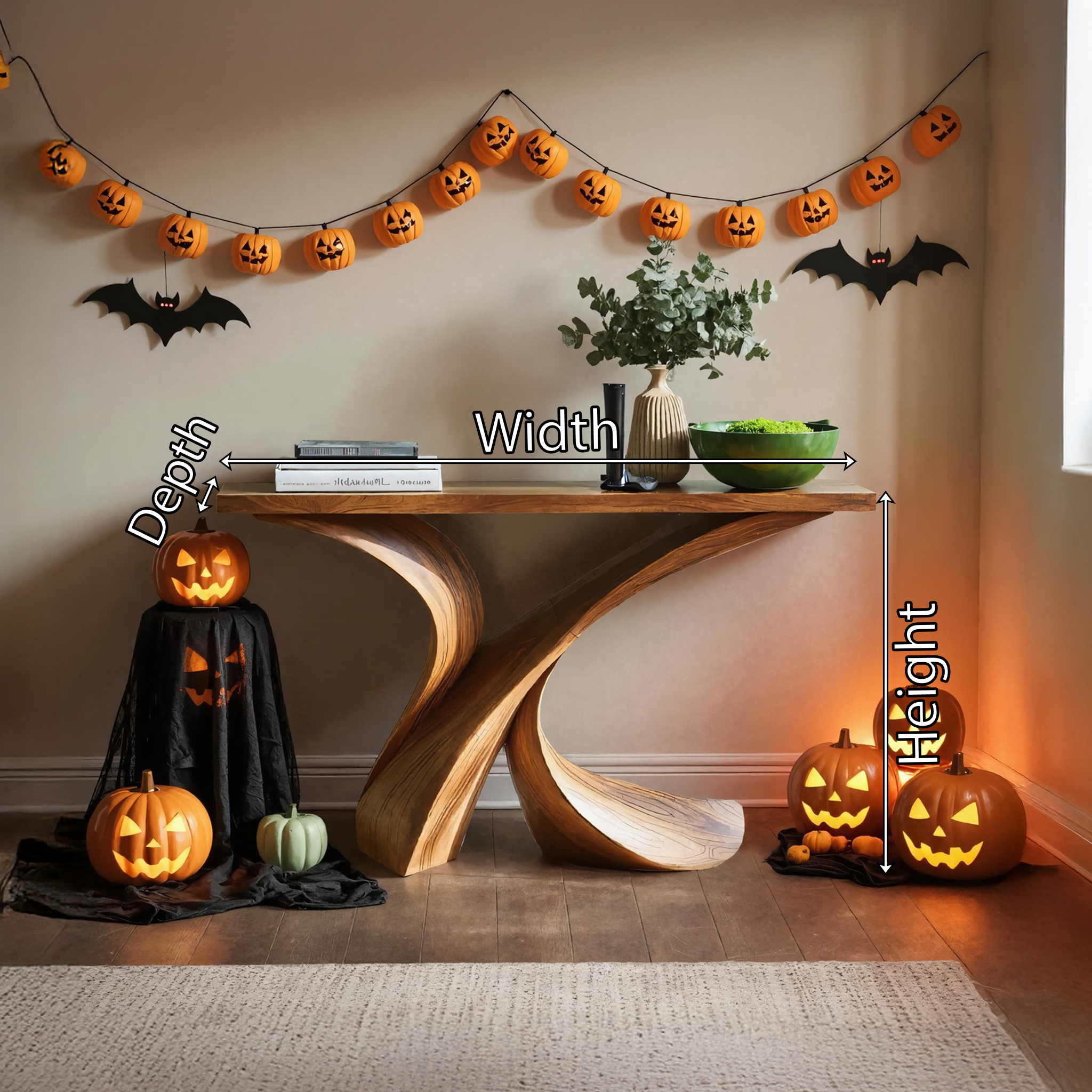 Mid Century Wooden Live Edge Console Table For Living Room Halloween Decor SILDTTRHCS001