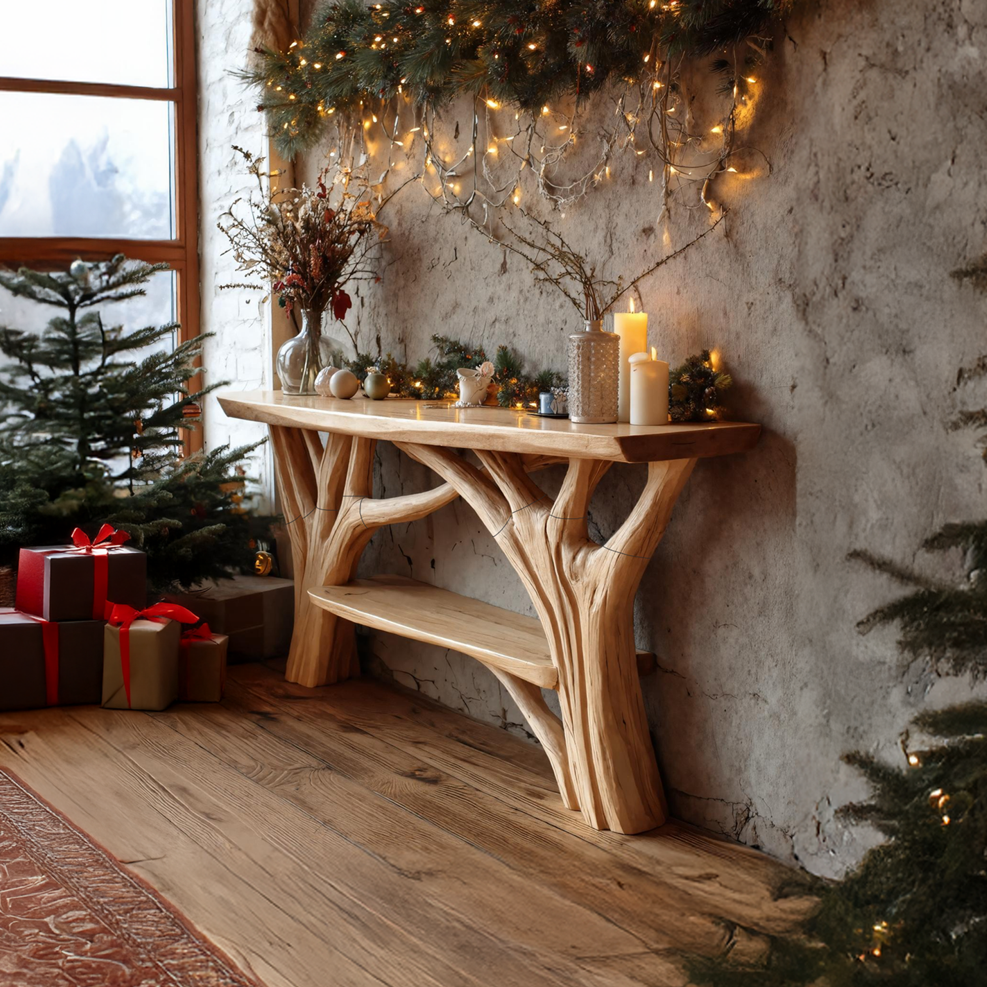 Farmhouse Solid Wood Console Table For Holiday Entryway Furniture Xmas SILDTTRCSC026