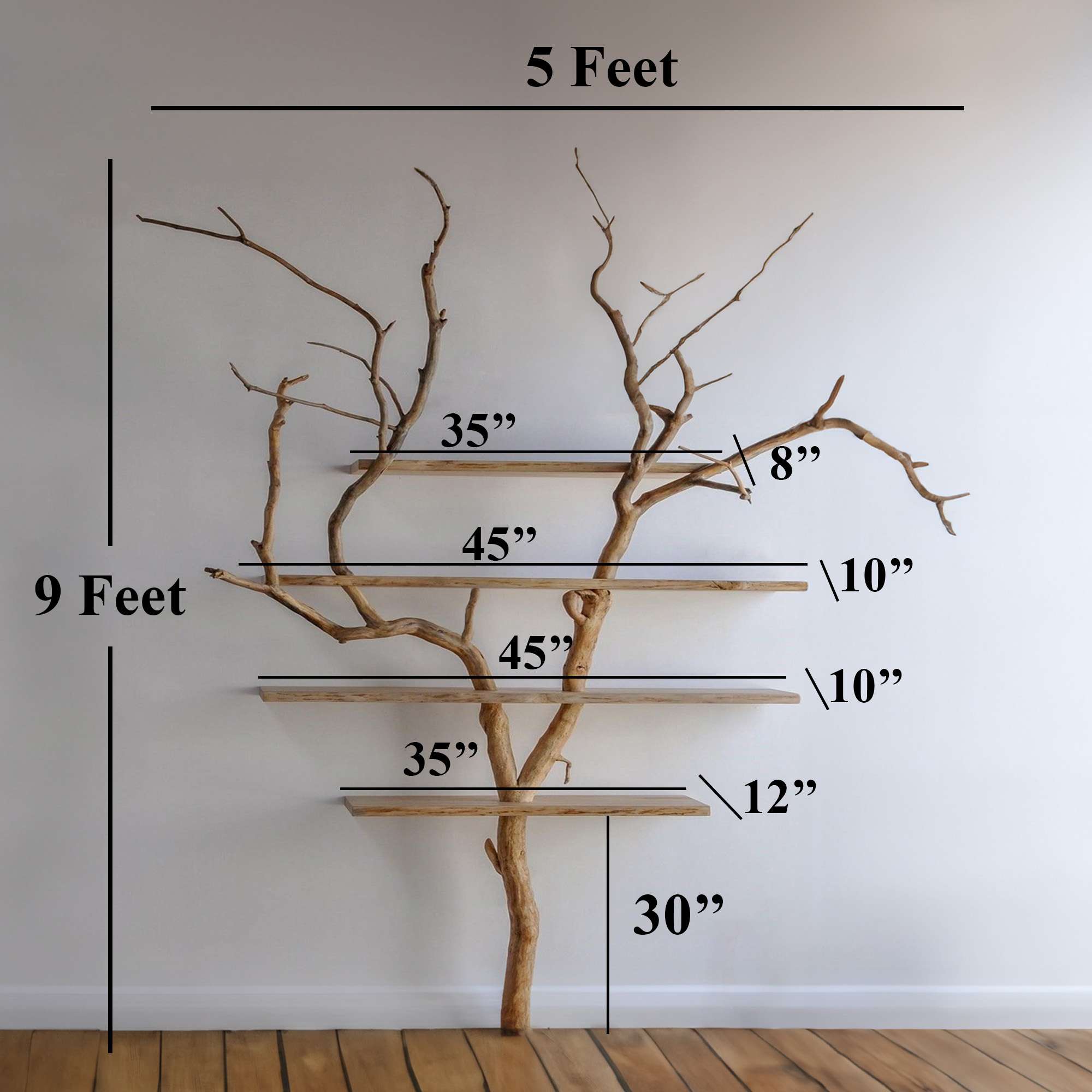 Mid Century Tree Branch Bookshelf Modern Wall Mounted SINLTB024