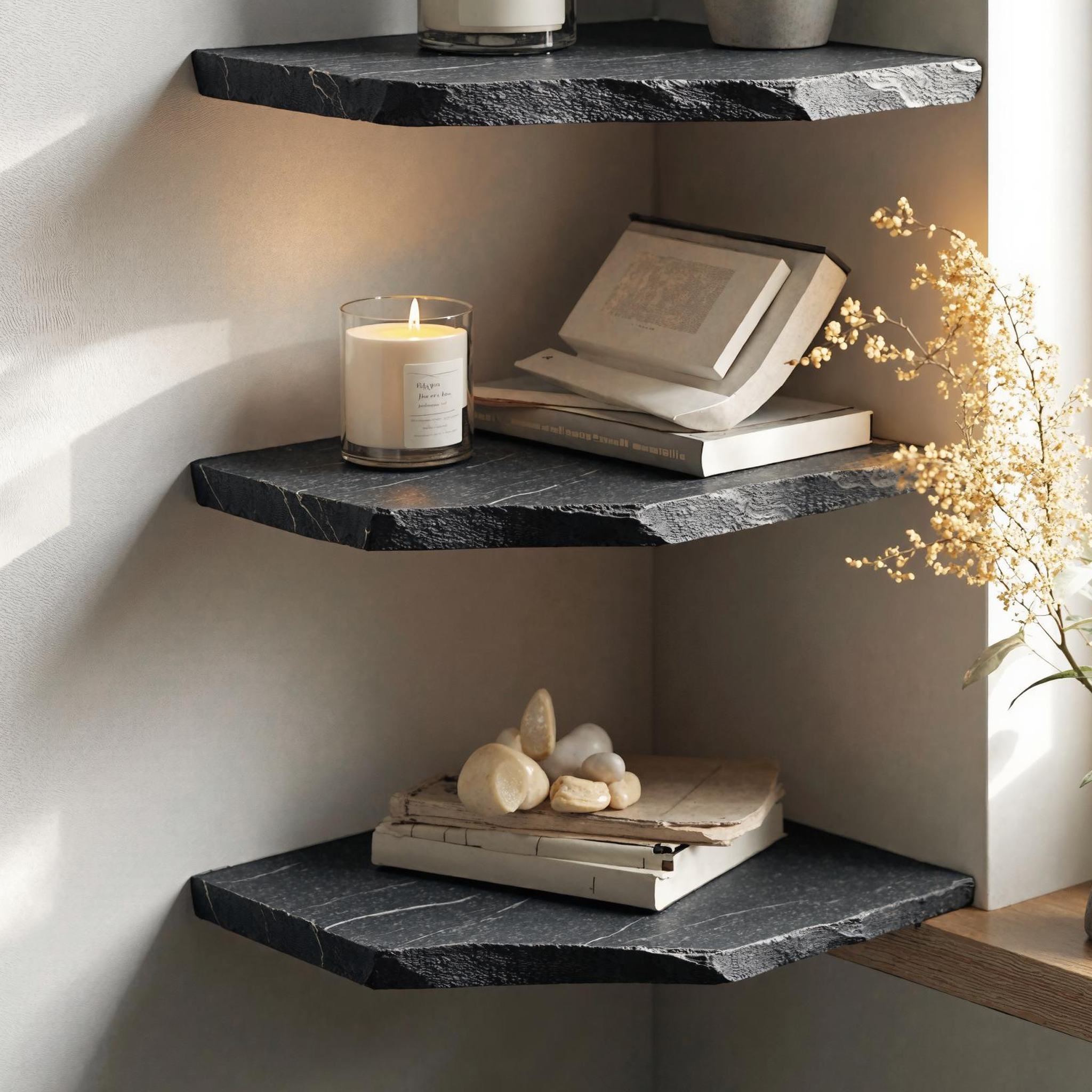 Modern Rustic Corner Shelf Made From Natural Wood For Stylish Storage SILDTCN076