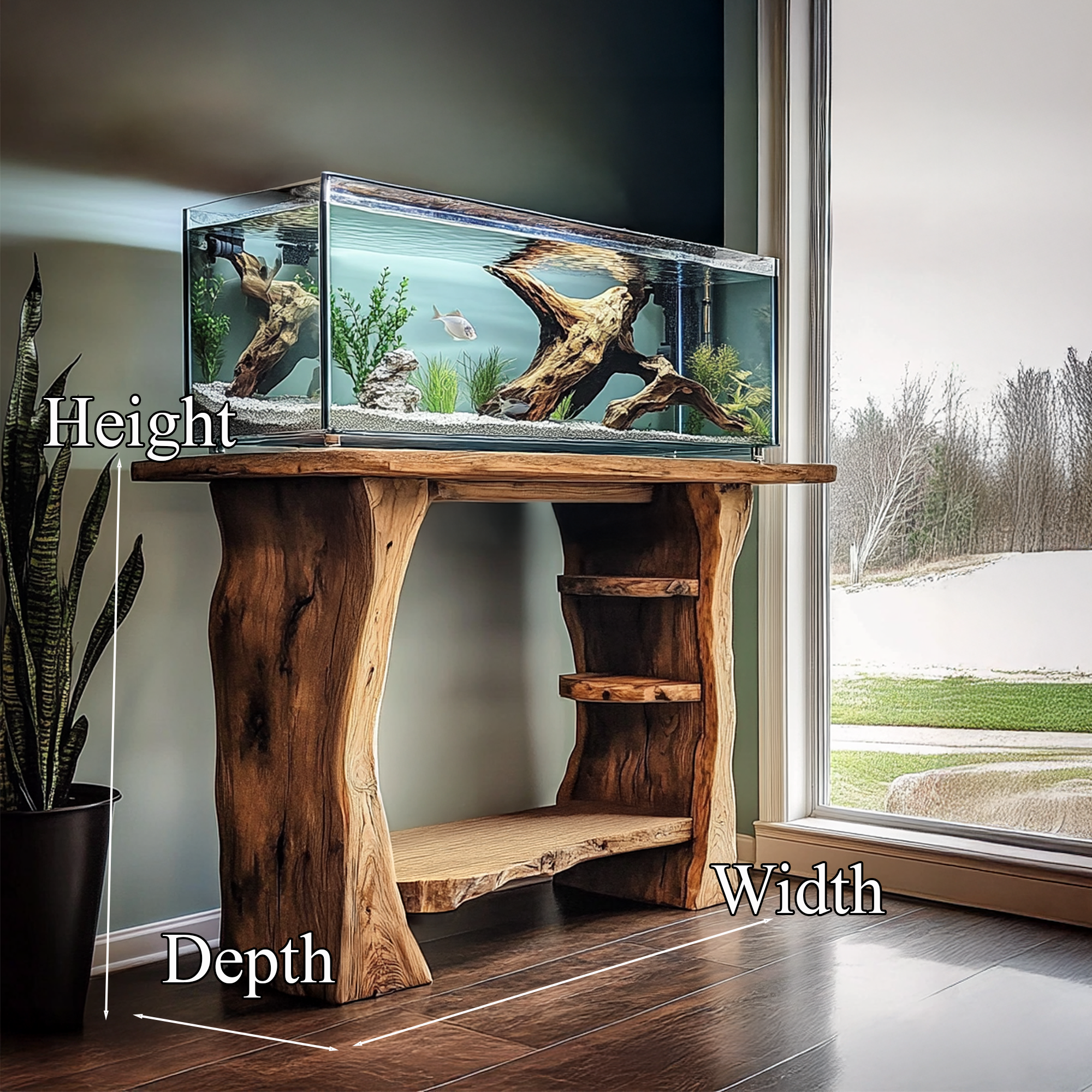 Custom Fish Tank Live Edge Aquarium Decor Living Room Gift SINLWT002