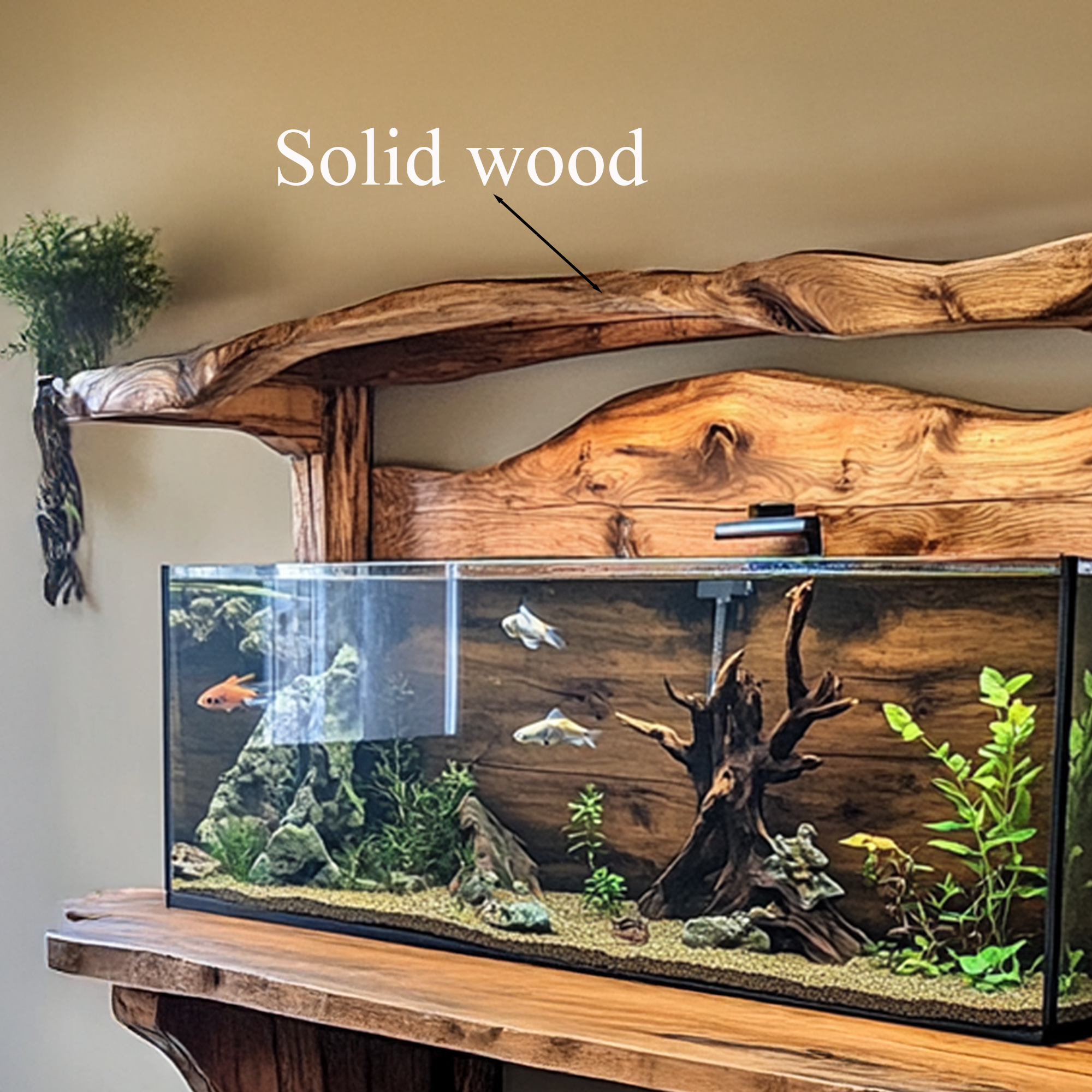 Wood tank fish wooden aquarium shelf Decor Living Room Gift SINLWT004