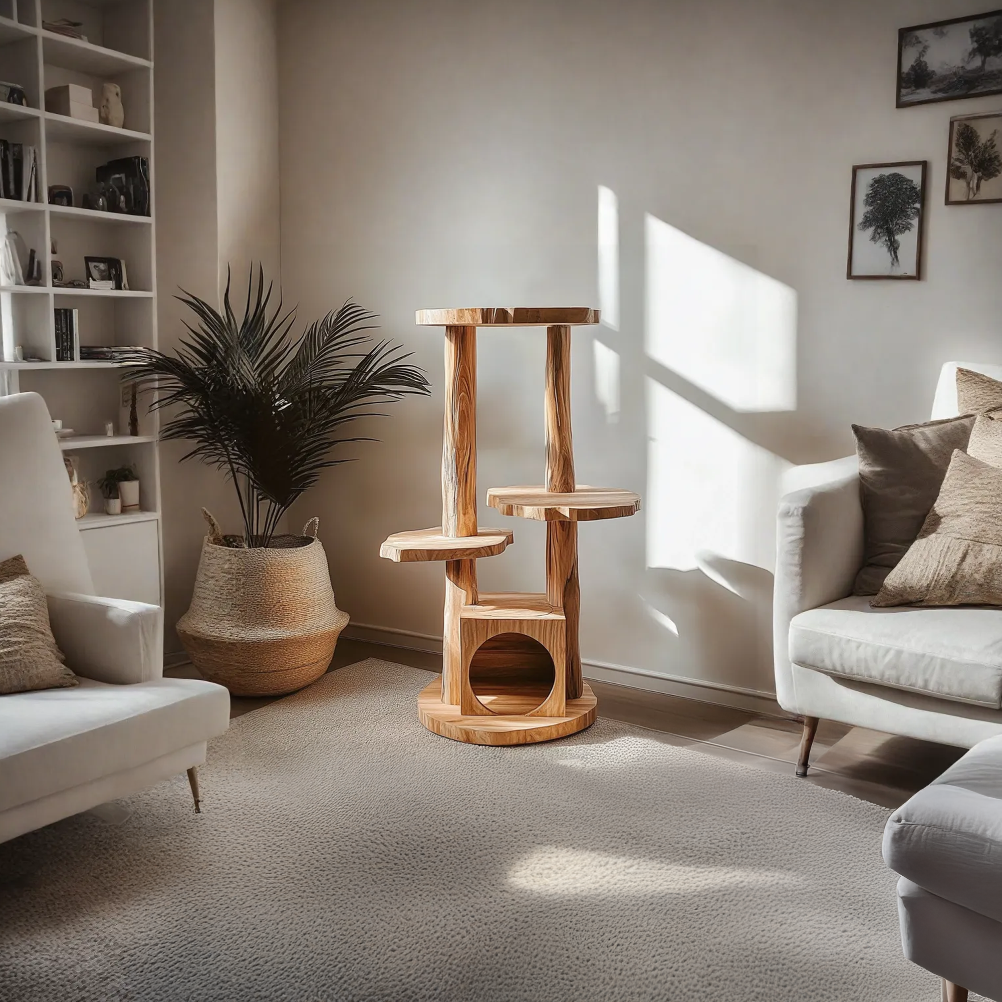 Cat Tree Custom Design Solid Wood Rustic Design Decor Living Room Gift SINLTT018