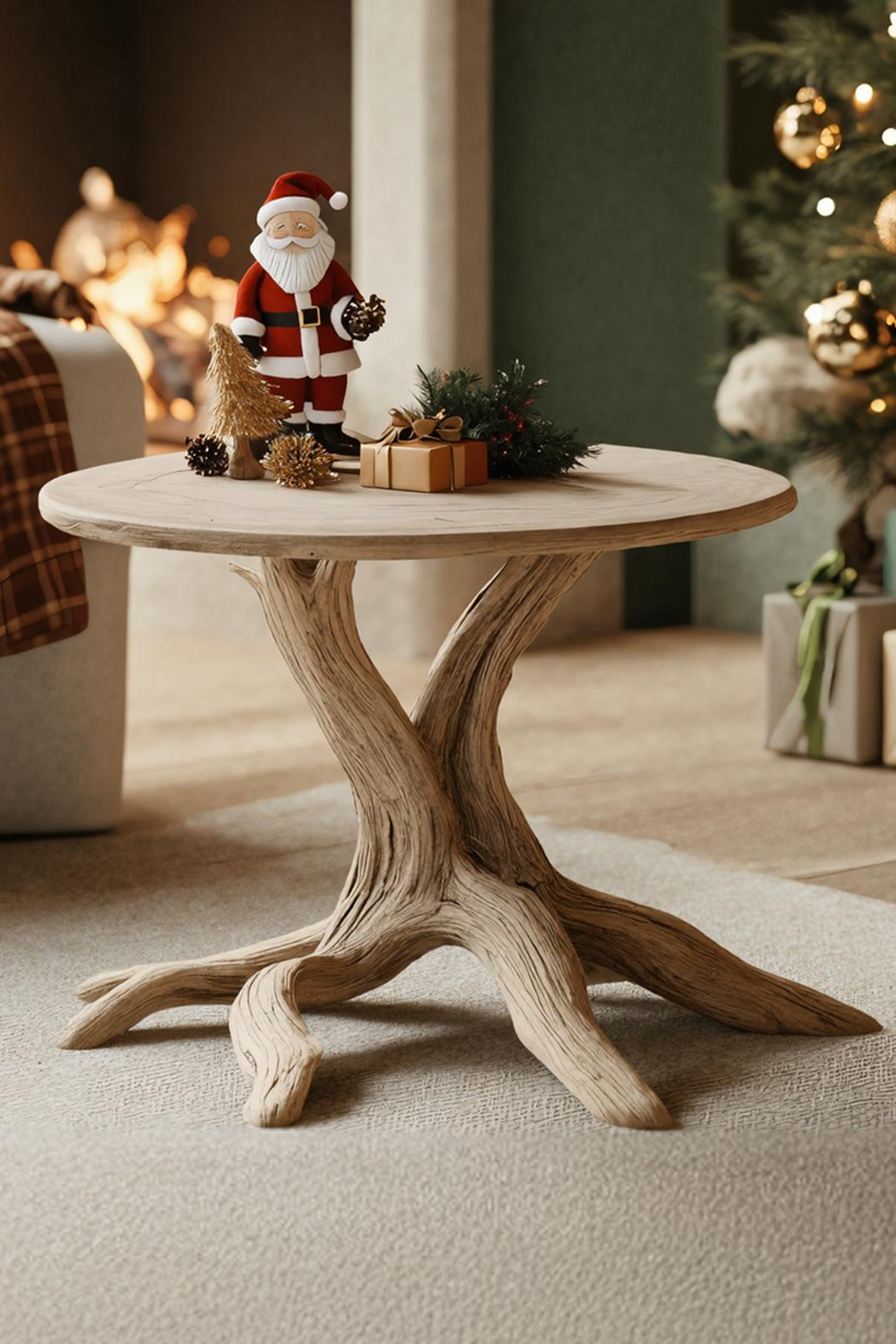 Handcrafted Solid Wood End Table For Living Room Winter Accent SILDTTRENC011