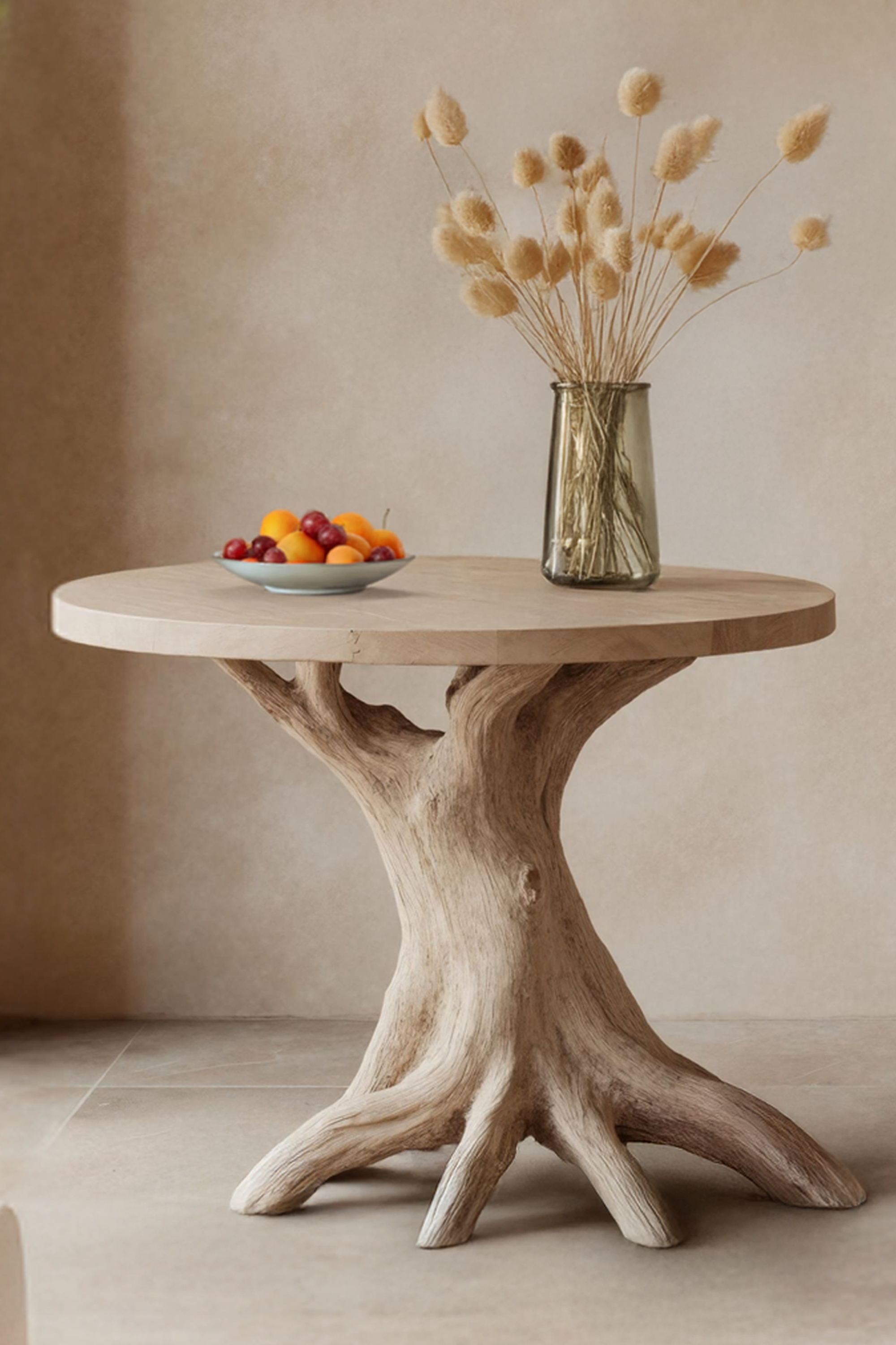 Handcrafted Round End Table For Living Room Decor And Storage Space SILDTTREN003
