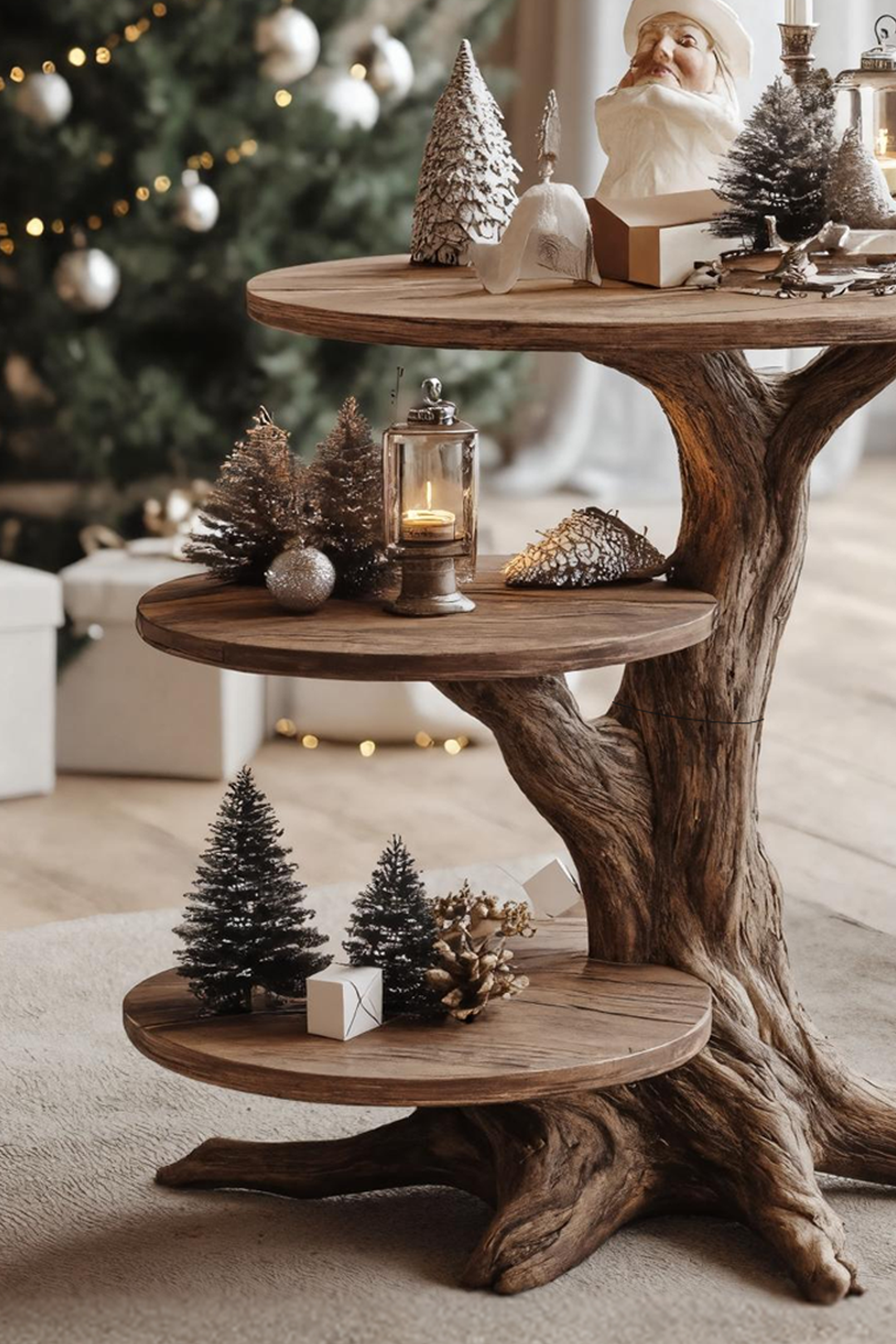 Farmhouse Solid Wood End Table For Living Room Xmas Accent SILDTTRENC002